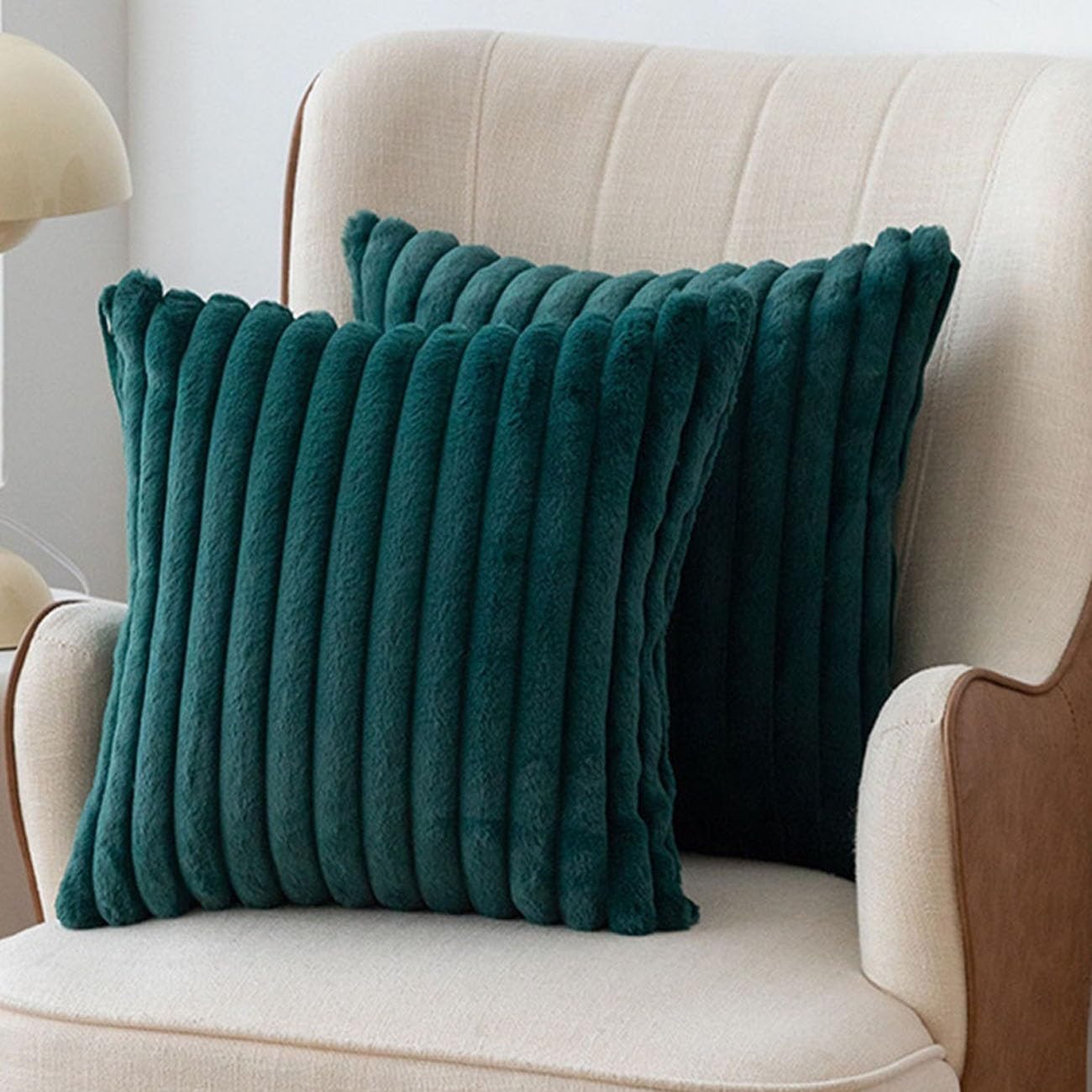 SWJ-swjssb Set Of 2 Faux Fur Plush Throw Pillow Covers 18x18, Fluffy Striped Pillowcase Square Cushion Covers 18 X 18 20x20 Inches For Sofa Couch Bed Pillow Case(Dark Green,45x45 cm Set of 2)