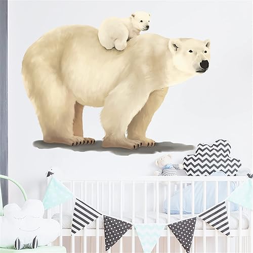 Miniatura 2 de Calcomanía de pared de oso polar de pie con su hijo, calcomanía de pared de animales para guardería, extraíble, despegar y pegar, impermeable,