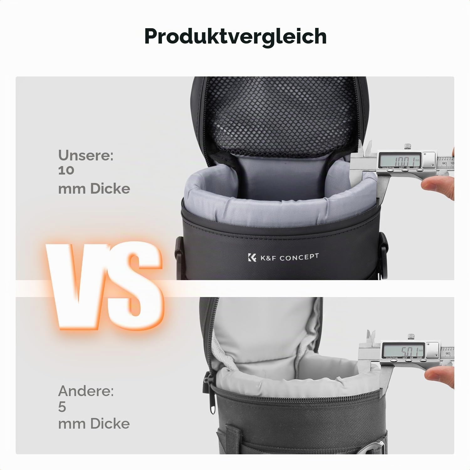 K&F Concept Objektivtasche, wasserdichte Reißverschluss Objektivbeutel, Stoßfeste Objektivköcher, Allround Objektiv Tasche Kamerabeutel für DSLR SLR-Objektiv Durchmesser und Höhe unter 8x14cm, M