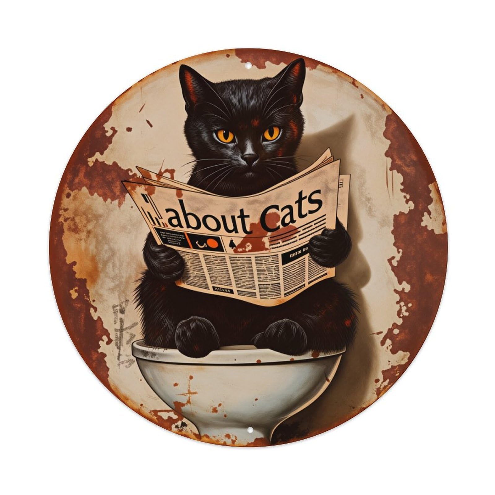 Black Cat Reading Newspaper Bowl Metal Tin Sign Vintage Garden Bedroom Cafe Bar Man Cave Home Wall Decor Metal Poster 8x8 inches