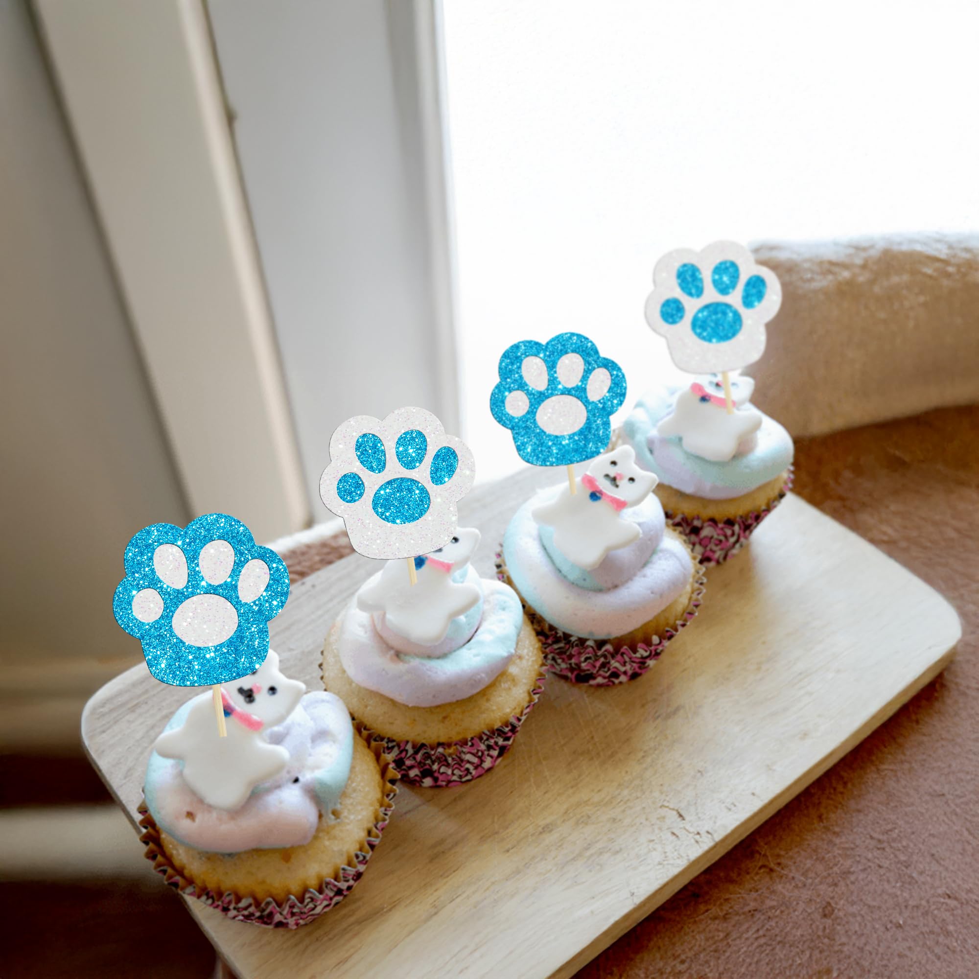 24 PCS Dog Paw Cake Toppers | Pet Birthday Party Decorations, 12 Designs Cupcake Toppers For Puppy Themed Parties