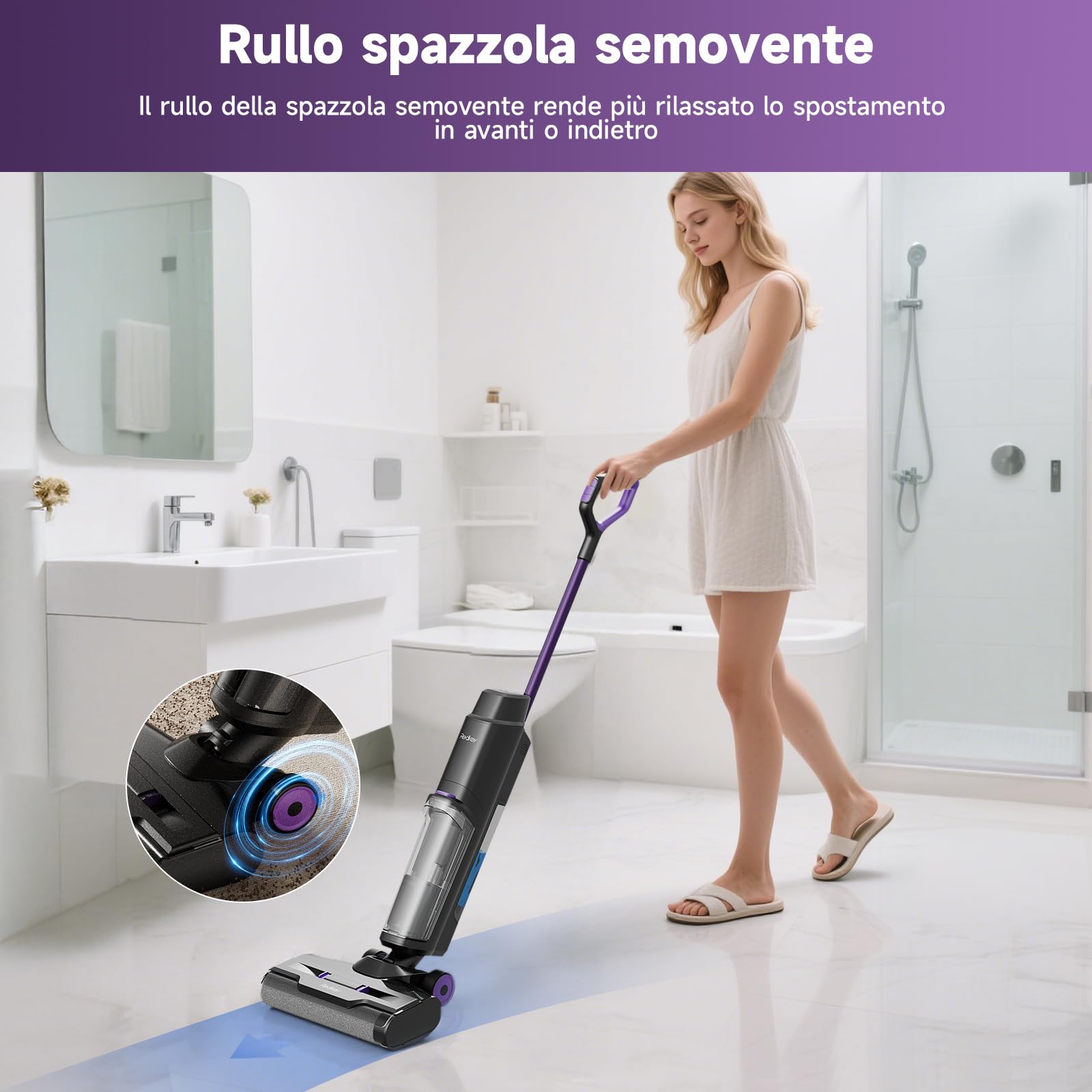 H15 Aspirapolvere Senza Fili Intelligente, 3 in 1 Lavapavimenti, 45Min di Autonomia, 65dB Avanzamento Automatico, Pulizia dei Bordi, Potente Aspirazione per Peli di Animali su Pavimenti Duri