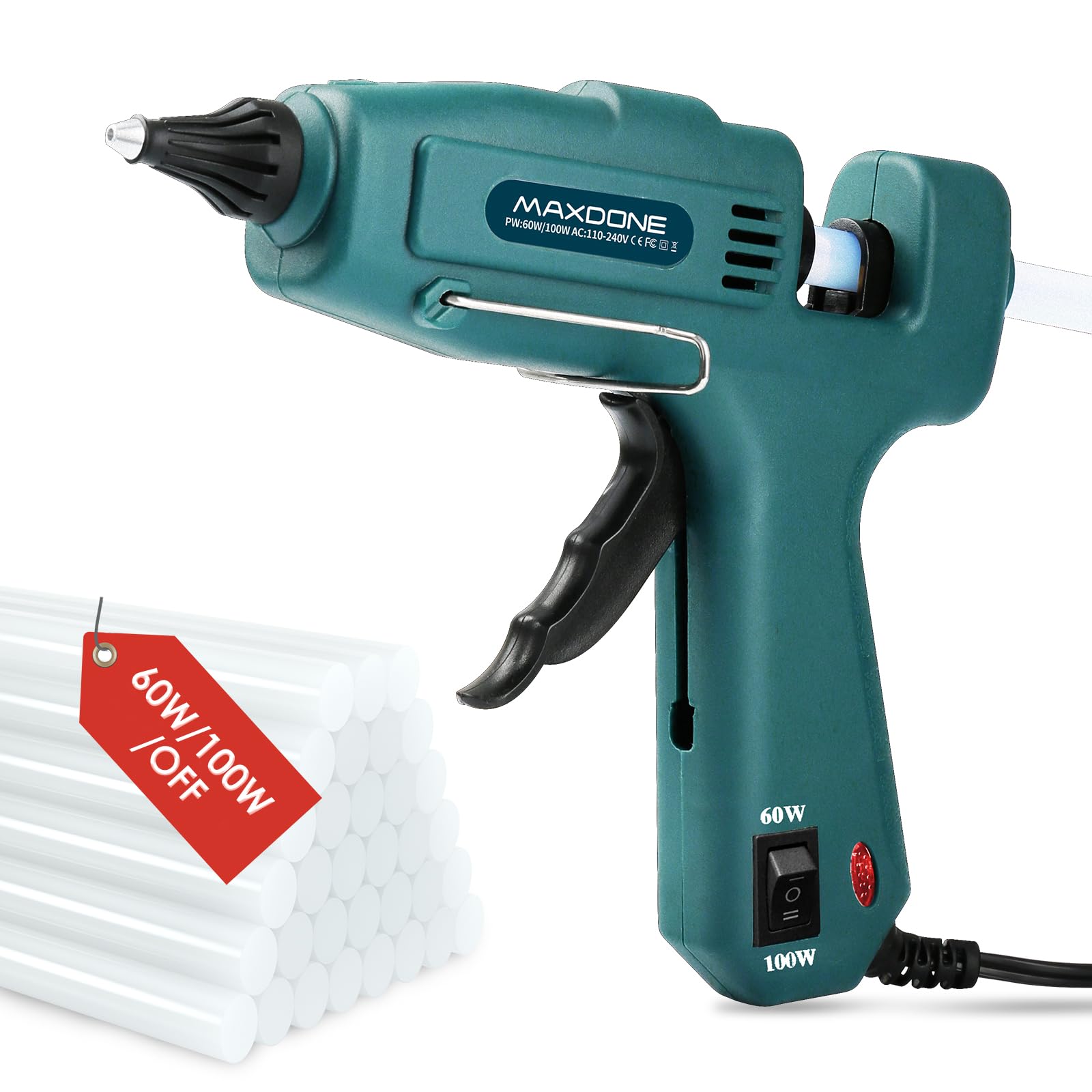 MAXDONE Heißklebepistole 60W/100W/Aus Feuerfest mit 11mm Durchmesser Heißklebesticks, Temperatur Verstellbares Heissklebepistole für DIY Handwerk Reparaturen (Nicht Klein)