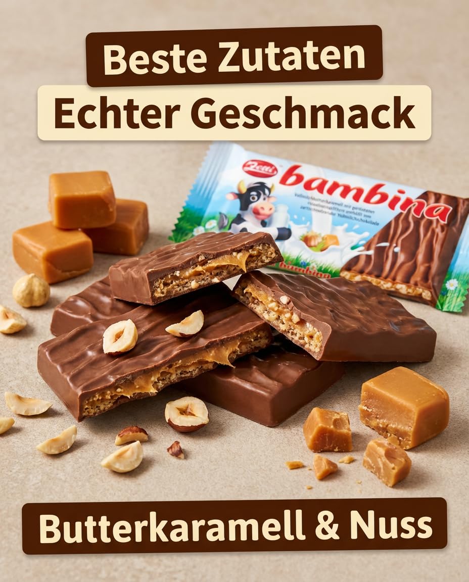 Zetti Bambina 24x Vollmilch Schokolade – Butterkaramell & Haselnuss-Splitter in zartschmelzender Vollmilchschokolade, Genuss-Packung (2,4 kg)