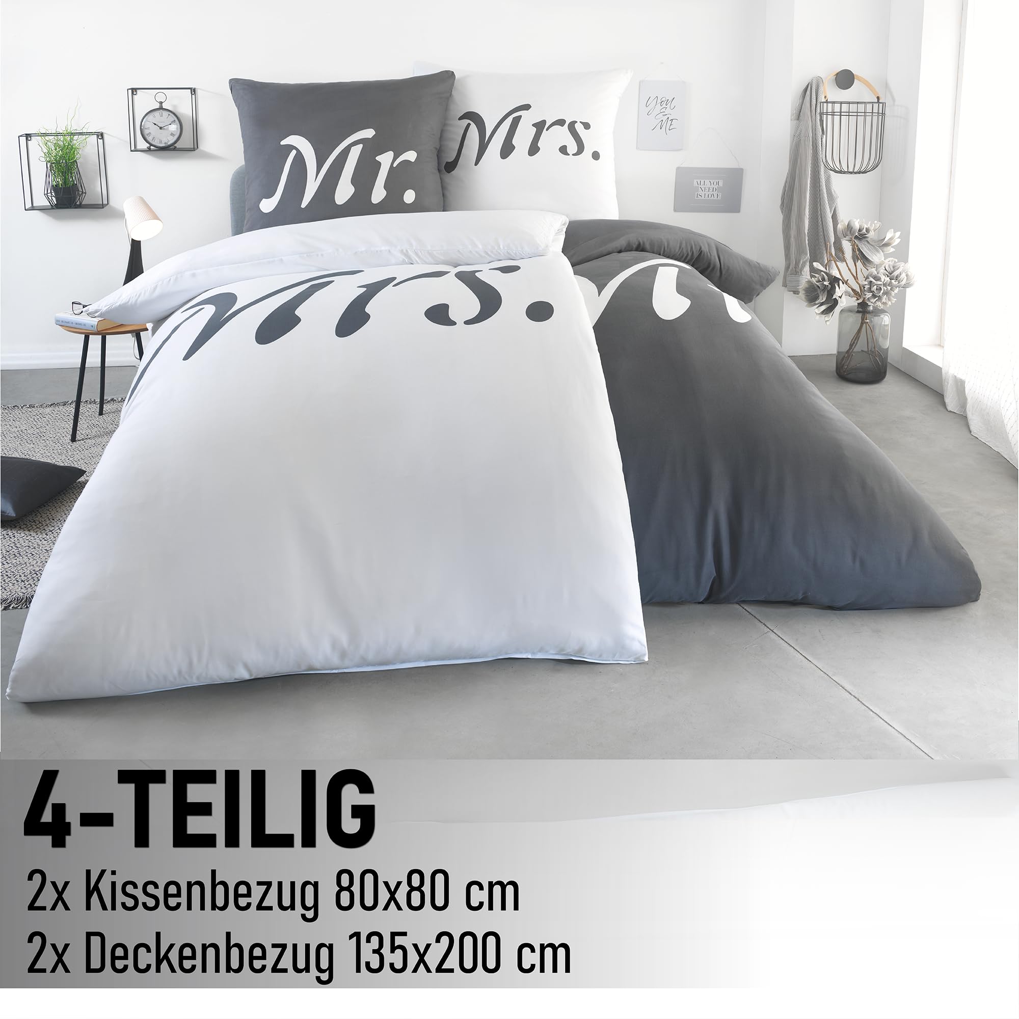 Kuscheli® 4-teilig Partner Bettwäsche 135x200 mit 80x80 Kissenbezug | ÖkoTex Zertifiziert