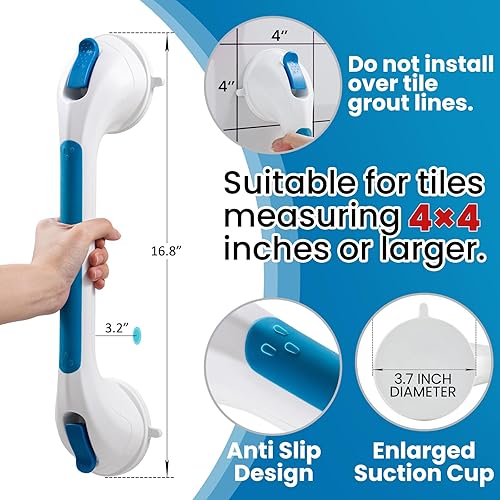 Miniatura 12 de TAILI - Barras de sujeción para la ducha con ventosa, paquete de 2 unidades, de 16 pulgadas, resistente y removible, sin taladro, impermeable