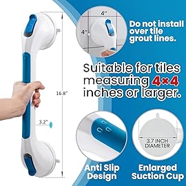 TAILI Shower Grab Bar Glow in The Dark, 16.8 in Grab Bars for Bathtubs, Shower Handles Bath Rails for Seniors and Elderly, Bathroom Safety Grip Removable No Drilling Waterproof Blue