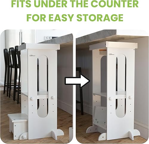 Miniatura 5 de Little Partners Explore n Store - Taburete de cocina con altura ajustable para niños pequeños o cualquier ayudante, Madera, Blanco Suave