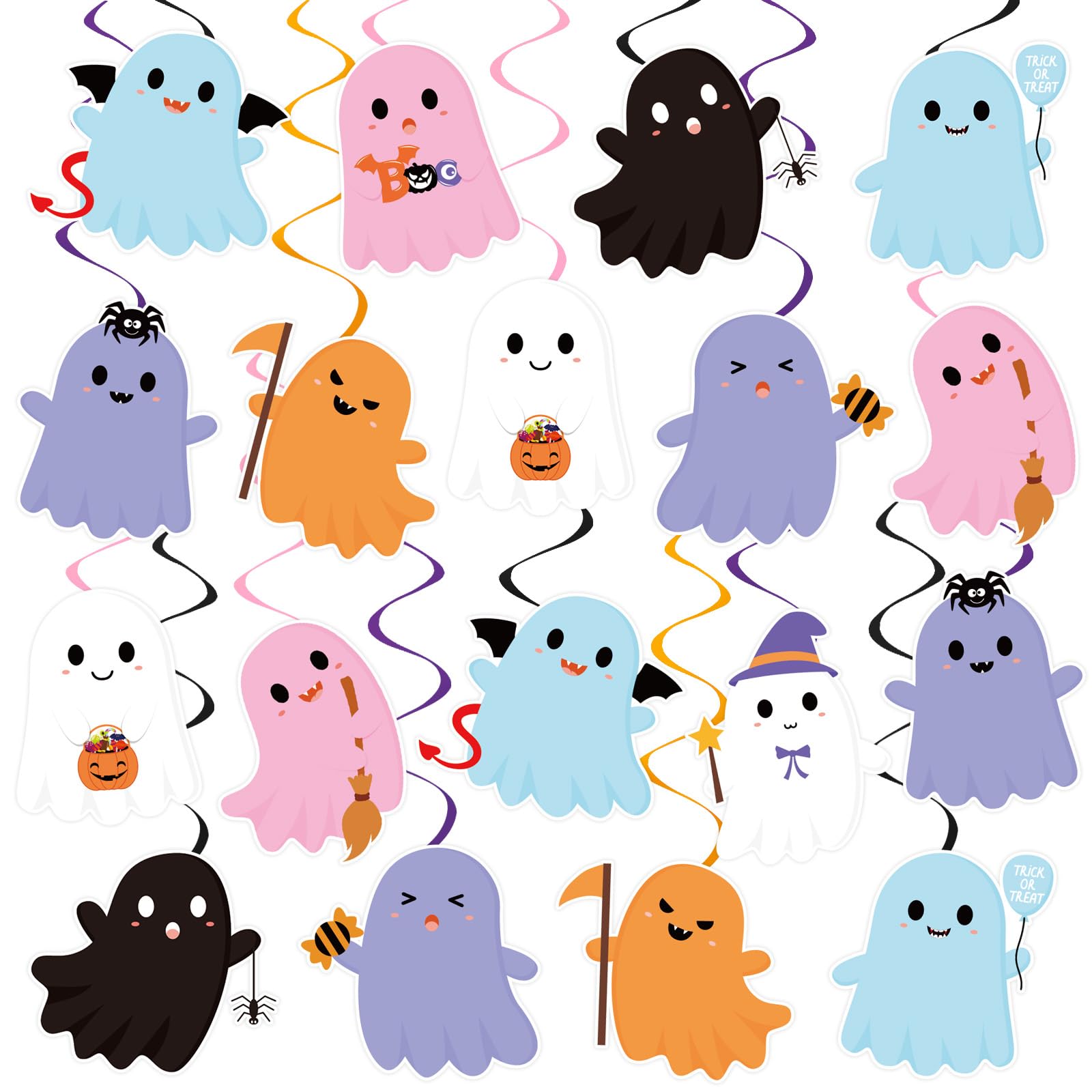 40Pcs Halloween Ghost Hanging Swirl Decorations, Halloween Party Ceiling Hanging Swirls Ghost Hanging Swirls Streamers for Trick or Treat Birthday Baby Shower Party Decor Supplies