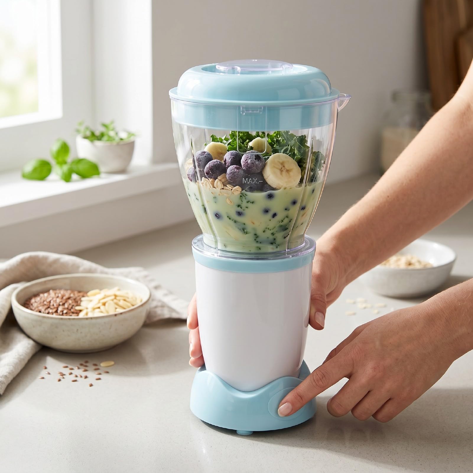 Fockety Procesador alimentos para bebés, apto para lavavajillas, azul claro (Enchufe de la UE 220-240v)