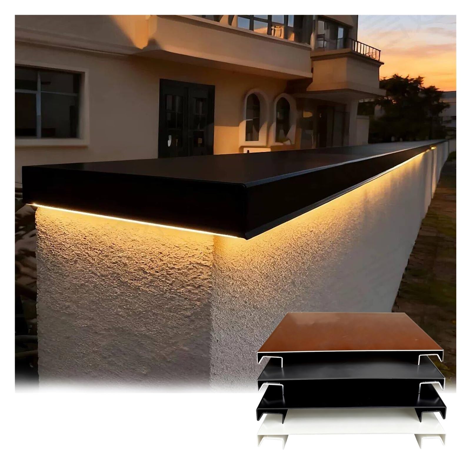 Aluminium Mauerabdeckung Mit Tropfkante, 0,2 Cm, Wandabdeckung Mit LED-Kanal, Anpassbarer Regenschutz Für Stützmauer, Balkon, Fenster, 13-30,5 Cm