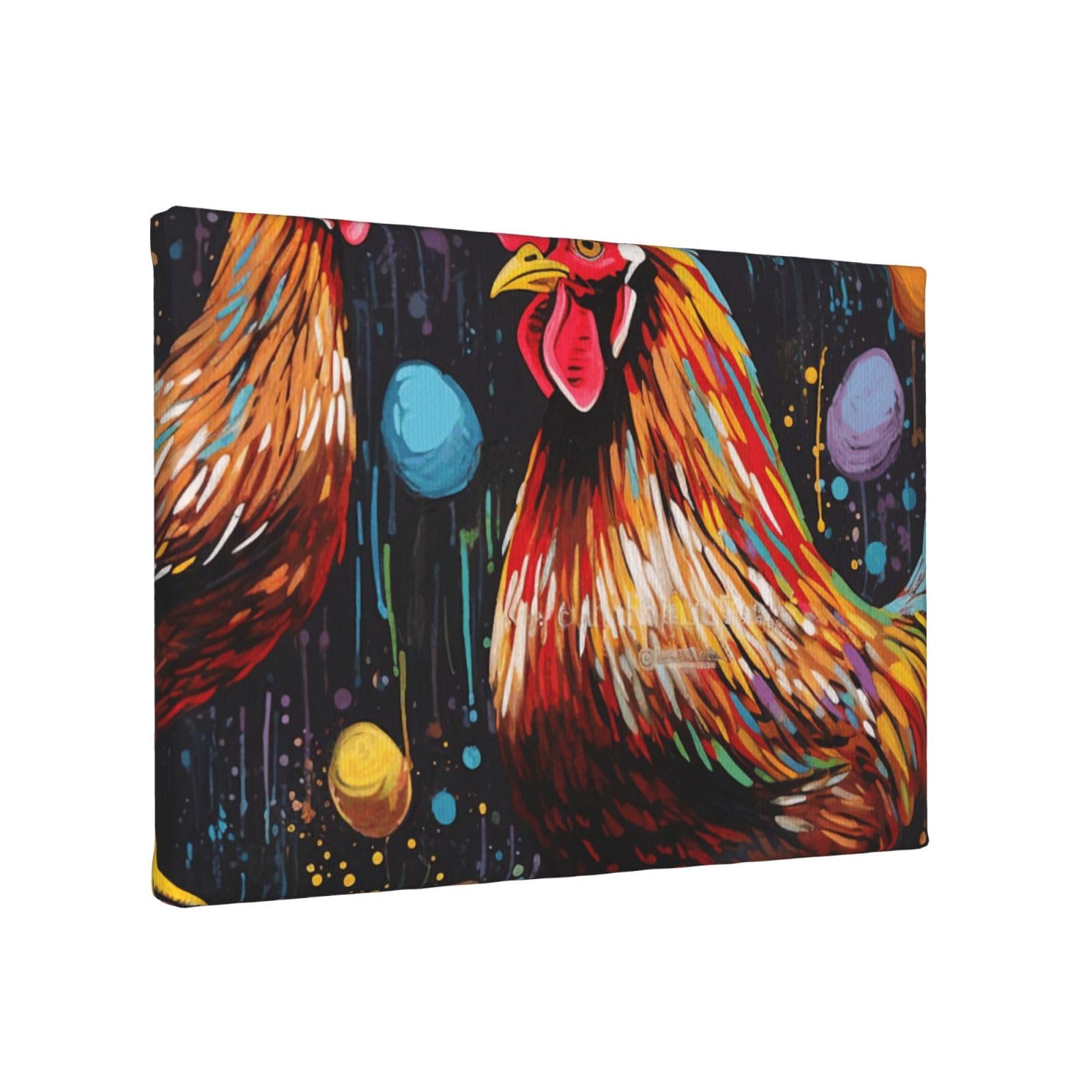 YKLJG Chicken Print Printed Wall Art Canvas Painting 30x20 CM Wooden Framed Picture Painting Artwork Prints for Bedroom Kitchen Home Office Decor