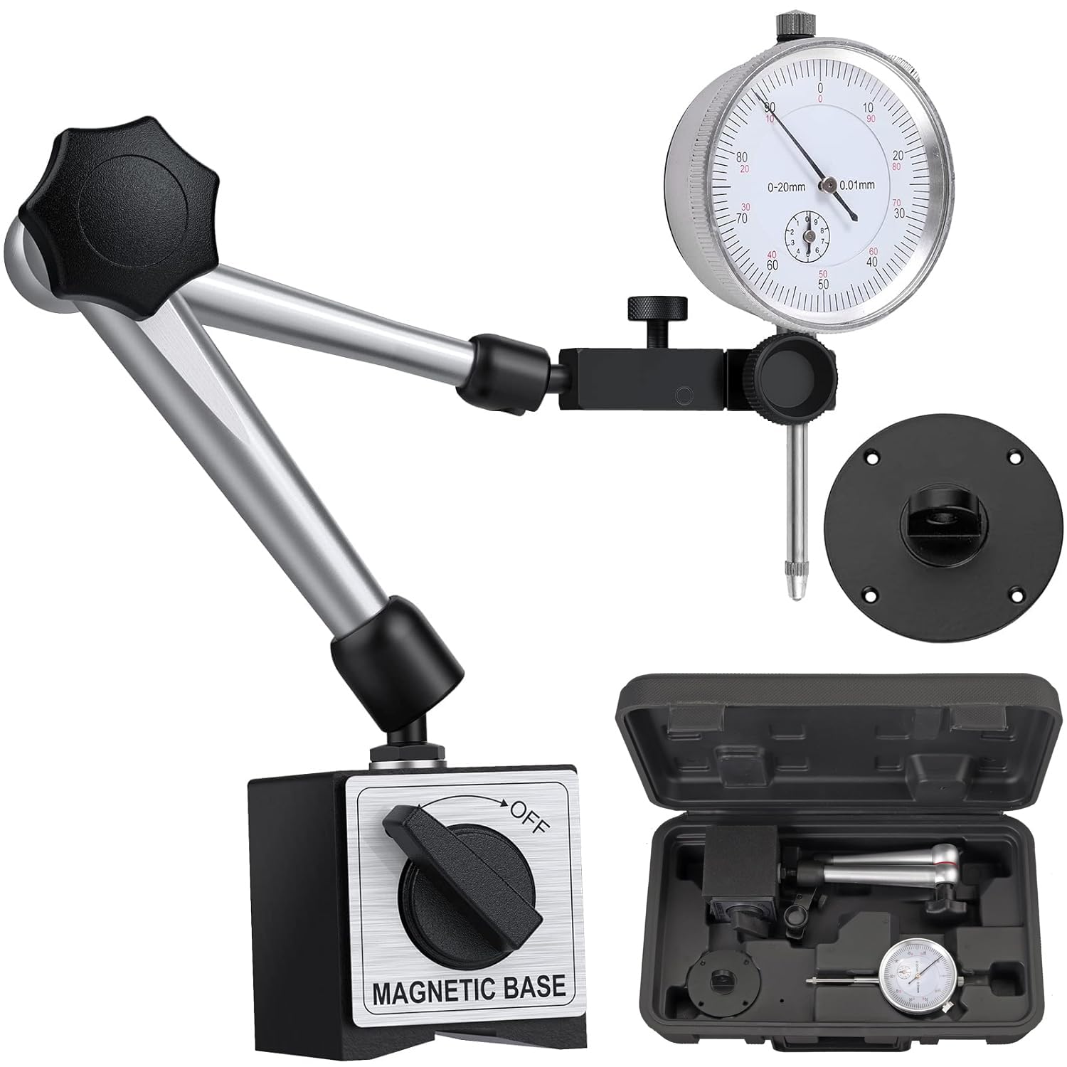 Reloj Comparador Con Base Imantada Para Comprobacion De Nivelado con brazos ajustables 360 grados