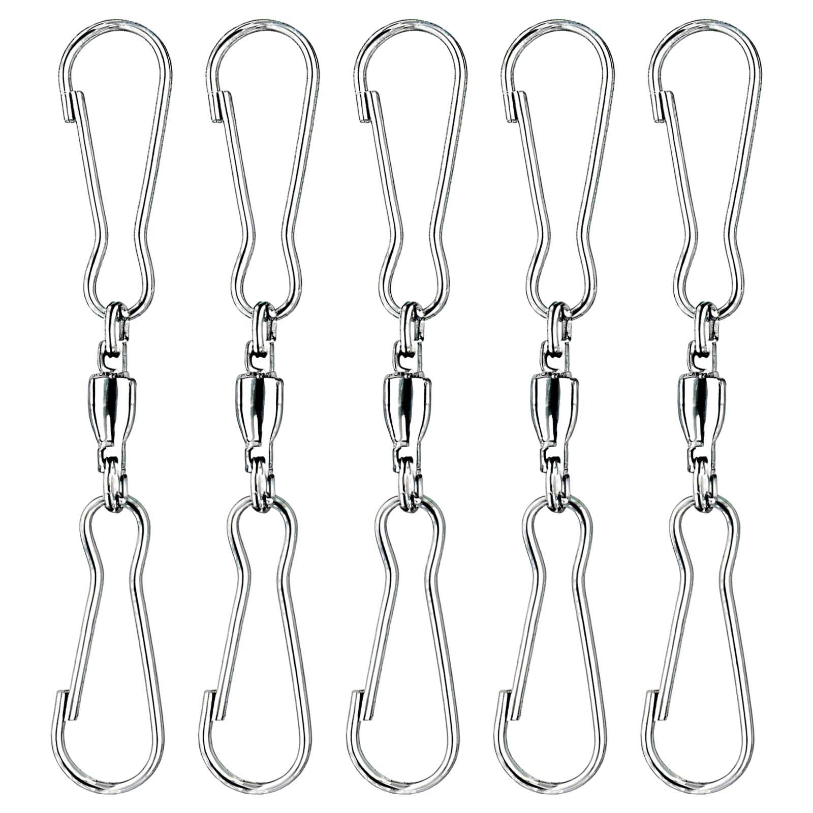 DCYQAIN 5-Pack Spinning Windsocks Hook Swivel Dual Clips – 360° Rotation Waterproof Rust-Resistant Metal Wind Spinner Hangers – Lightweight Silver Hanging Hardware for Garden Decor