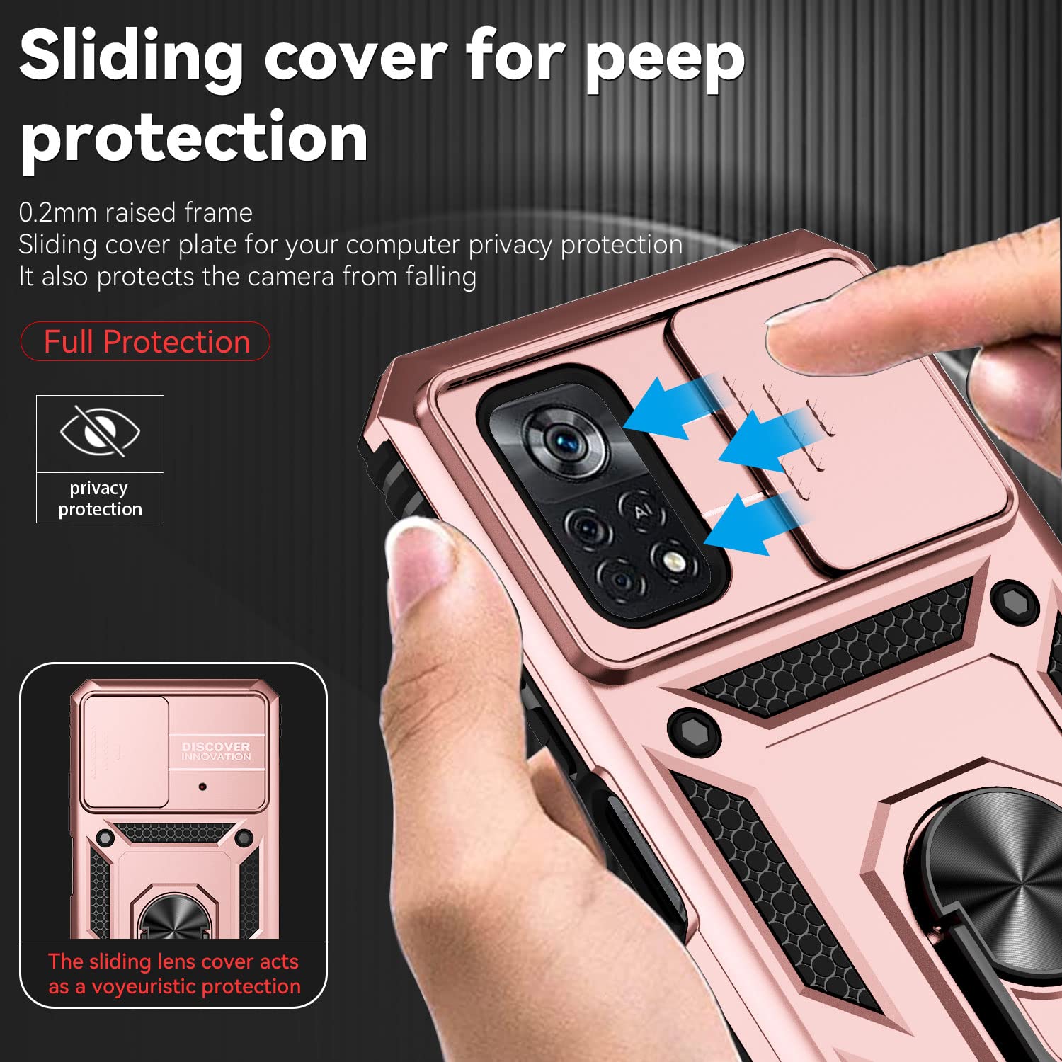 Cover Xiaomi Redmi 15C Protezione integrale - copertura fotocamera scorrevole + supporto - Nera - Italiano