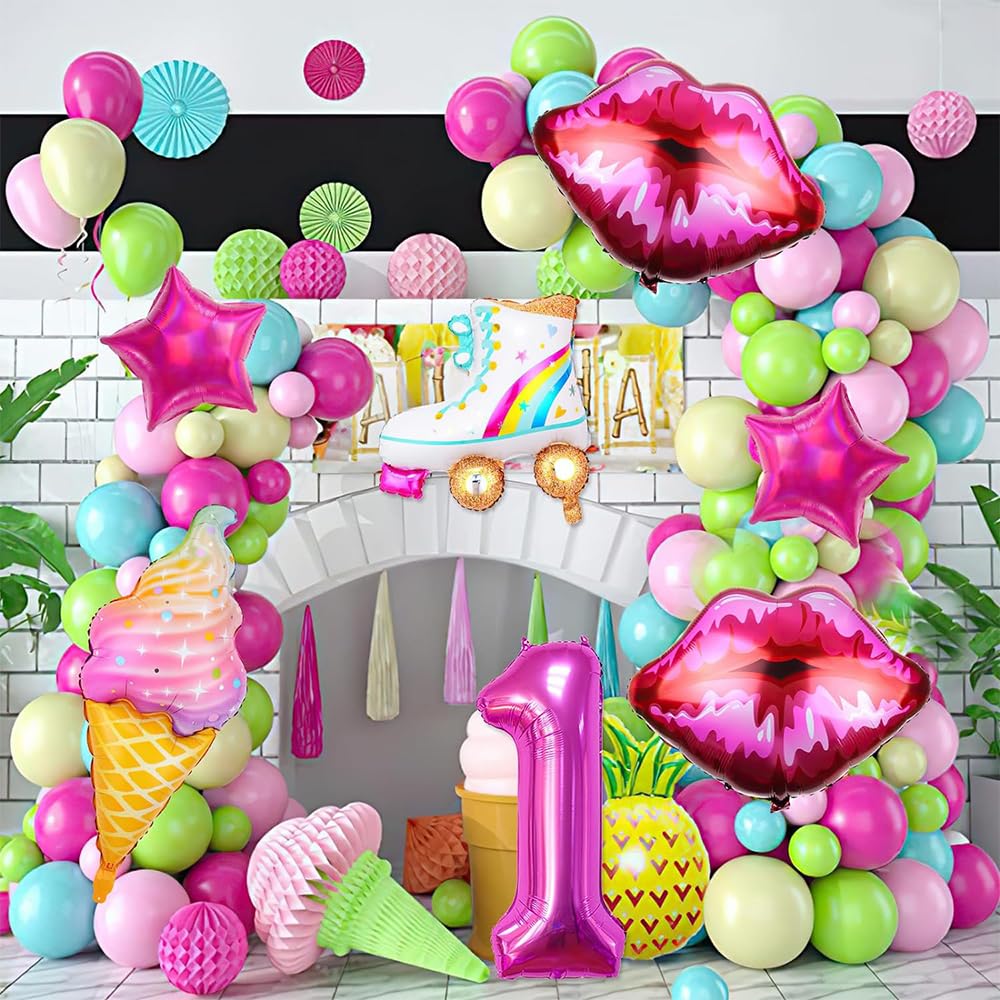 9Pcs Hot Pink Princess Foil Balloon Kit - Includes Crown, Lips, Hearts & Disco Balls For Party Decor