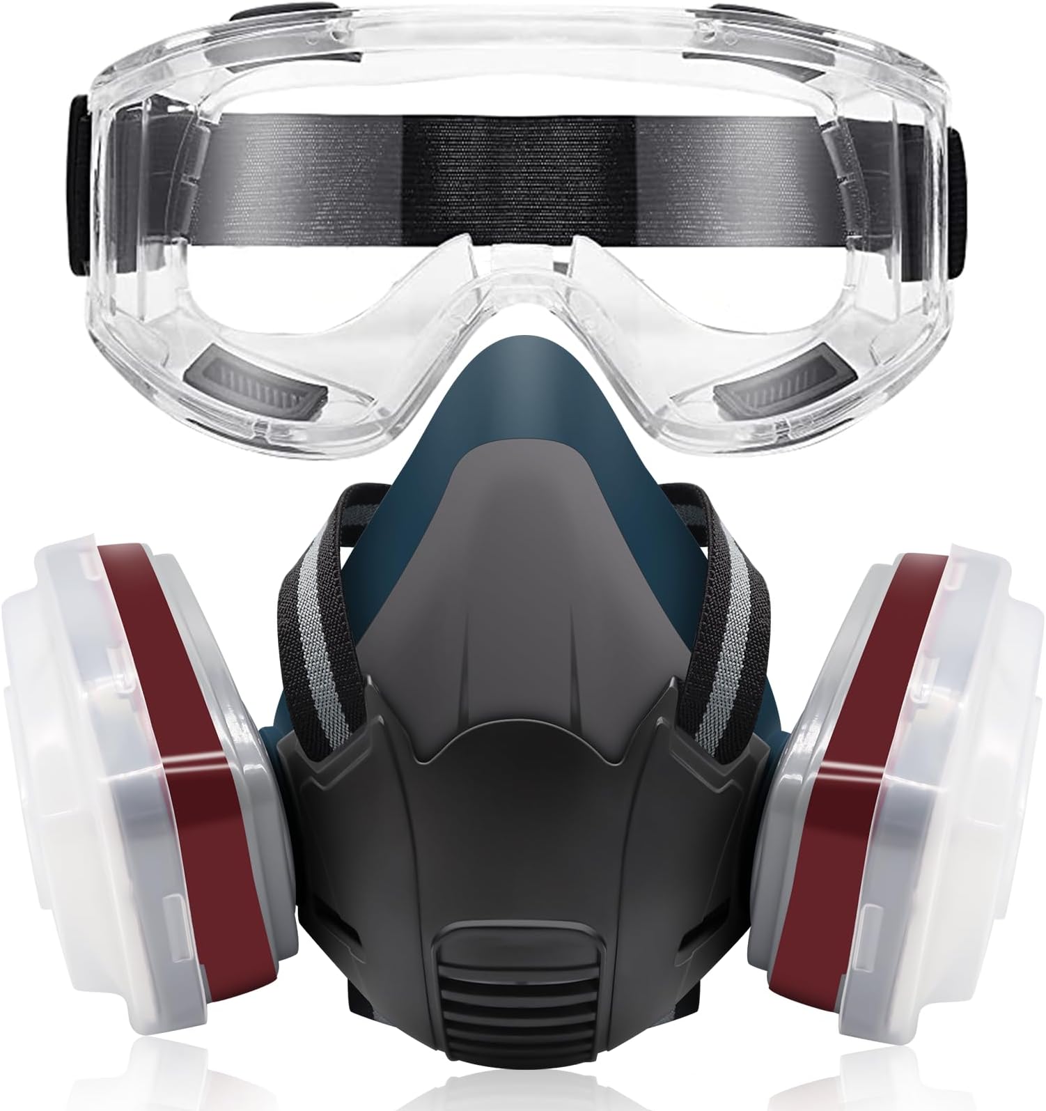 TOCADO Respirator Mask with Filters,Reusable Respirators Half Facepiece Cover with Safety Glasses Professional Breathing Protection for Epoxy Resin Welding Woodworking/Chemicals/Organic Vapors