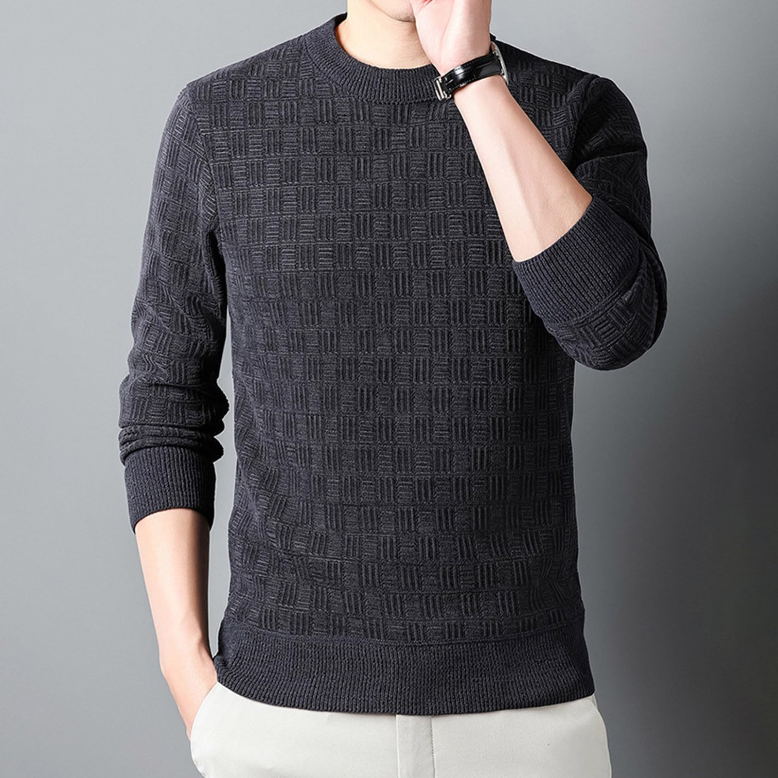 SRZYMJ Male Strickpullover Herren Pullover Herren gestreifter Kontrast Pullover Herren schmaler Rundhals gestreifter Pullover Herren Pullover Casual Top Halloween Hoodie Bier Tshirt Freizeithemd