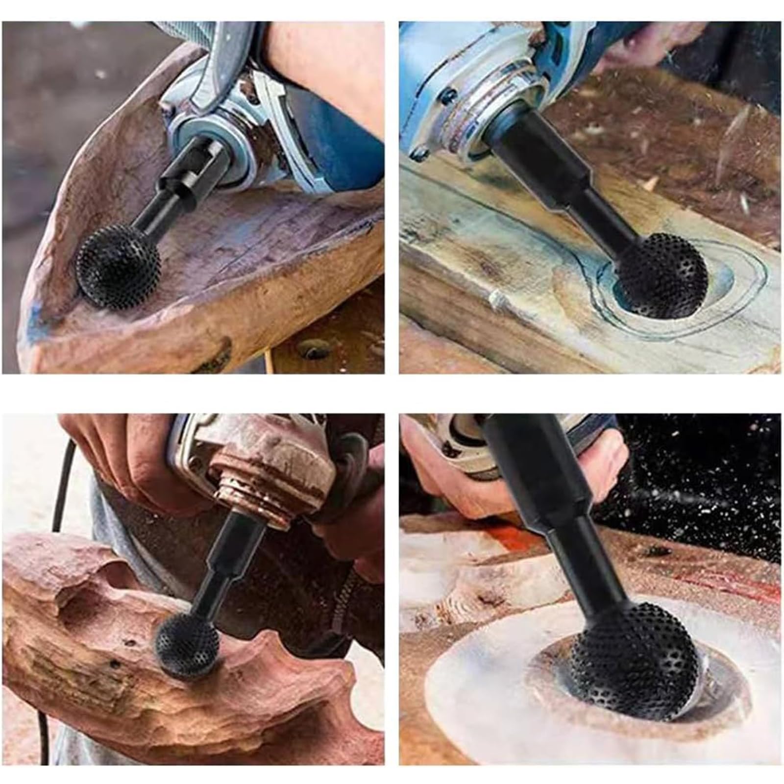 Gouge à bille pour sculpture sur bois, tête de ponçage à bille pour sculpture sur bois et ponçage, coupeur sphérique, diamètre 40 mm, râpe à bille (argenté)