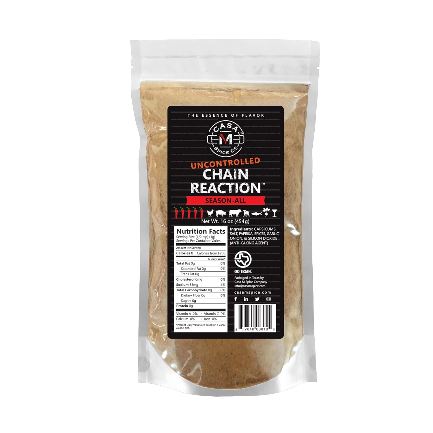 Casa M Spice Co Uncontrolled Chain Reaction Season-All • Low Sodium • No MSG • Gluten Free • Keto Friendly — 1 Pound of Gourmet Dry Rub in a Plastic Bulk Bag (Uncontrolled (2x as spicy)