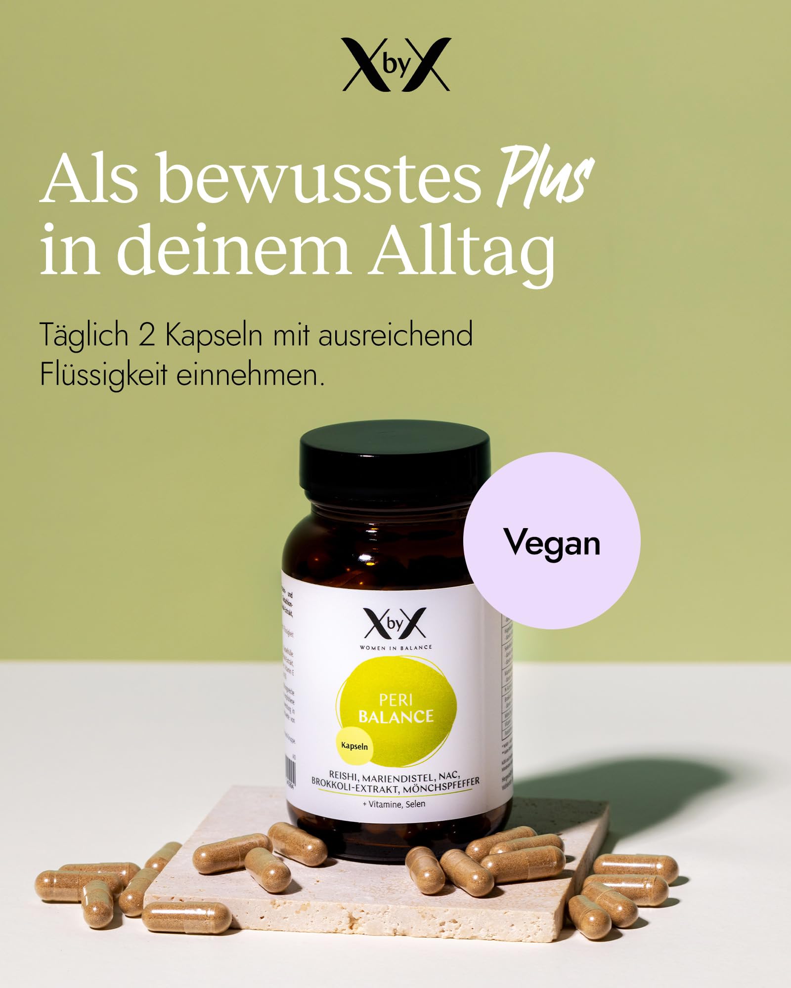 XbyX Peri Balance Kapseln | 45 Portionen | Wirkstoff-Komplex mit Reishi, Mariendistel, Mönchspfeffer | Für Frauen ab 40 | Aus Deutschland