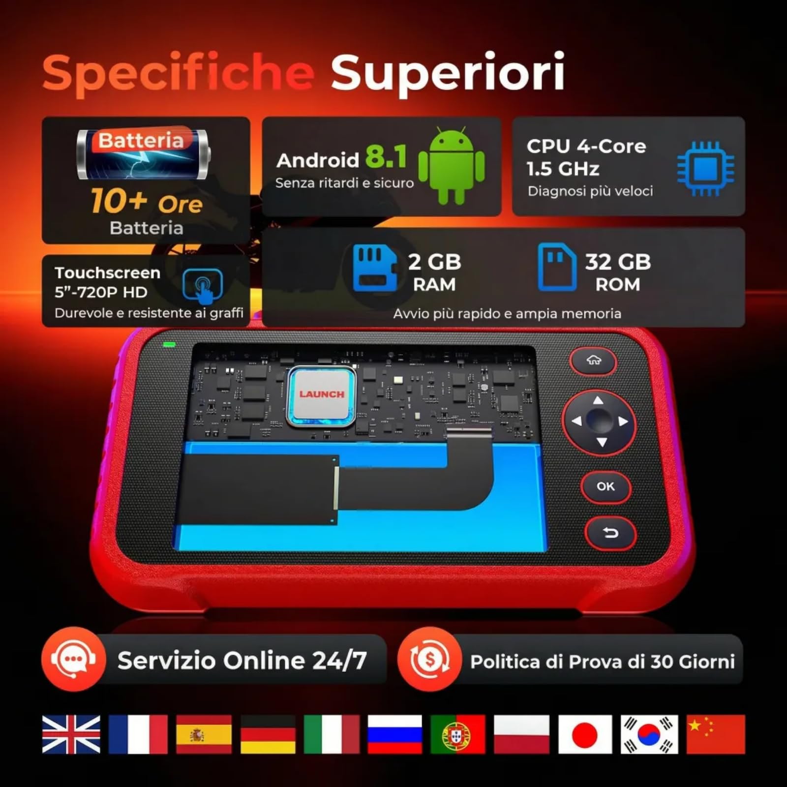 Launch CRP129 MT Pro Strumento di diagnostica per moto, test bidirezionale completo di tutti i sistemi OE, reset per Harley Honda Yamaha Kawasaki, 38+ marche, 11 lingue, 2 anni di aggiornamenti
