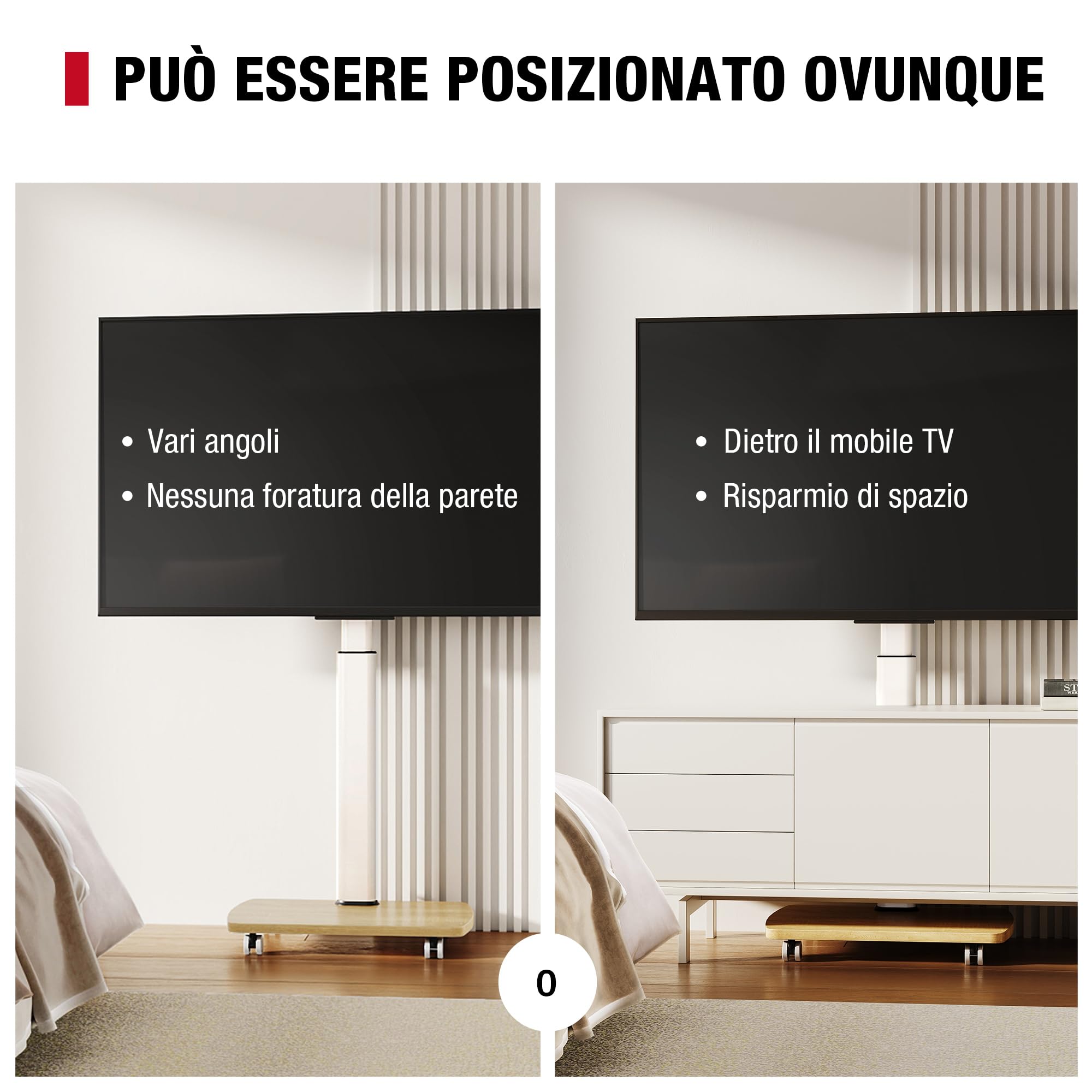 AOKCOS Carrello Porta TV con Ruote per 32-65 Pollici, Orizzontale e Verticale Supporto TV da Pavimento con Base in Legno, Inclinabile e Regolabile in Altezza, Max VESA 400x400mm 30kg