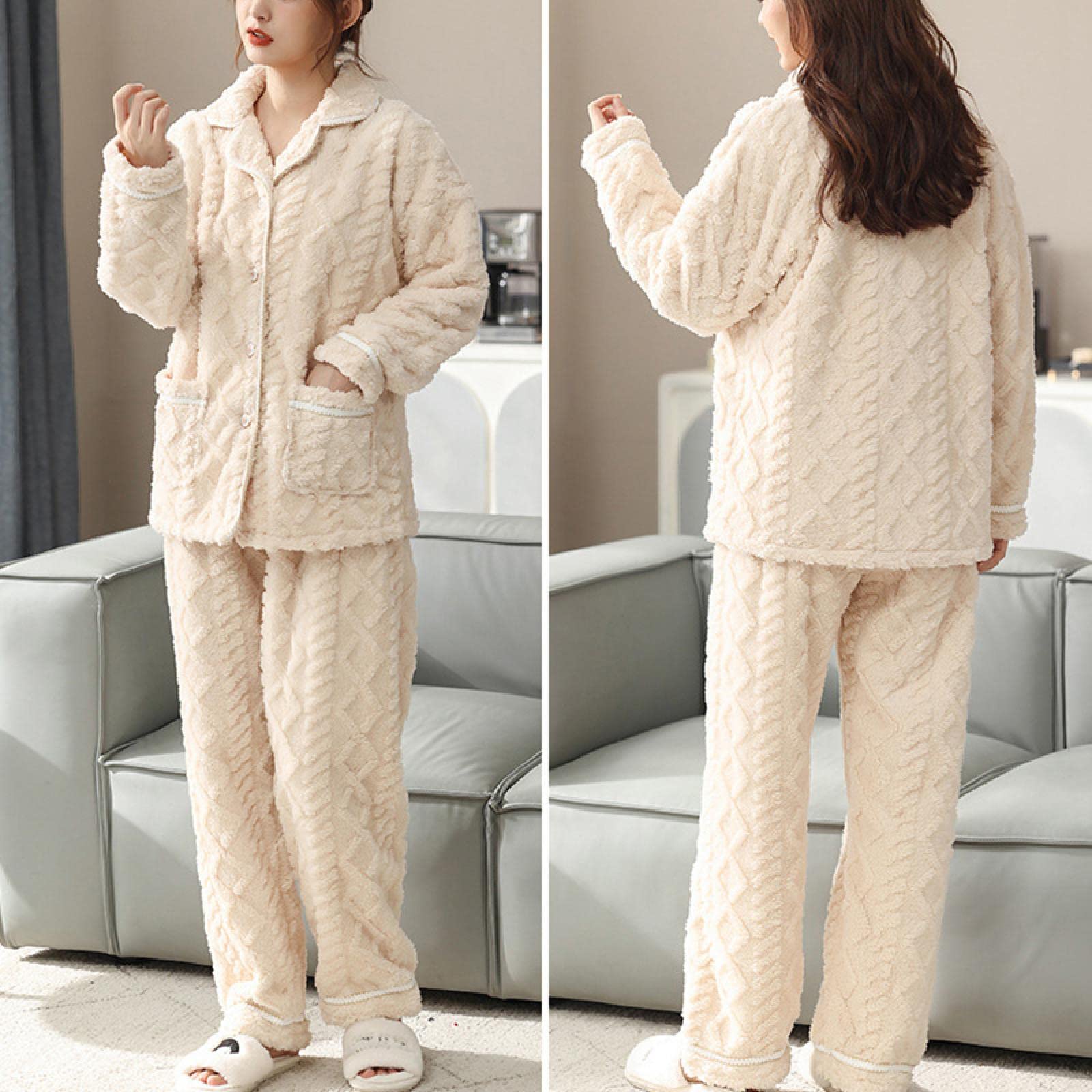 EIN Bequemer Pyjama Schlafanzug Damen Winter Damen Pyjama Warm Langarm Plus Size XXL Crimson