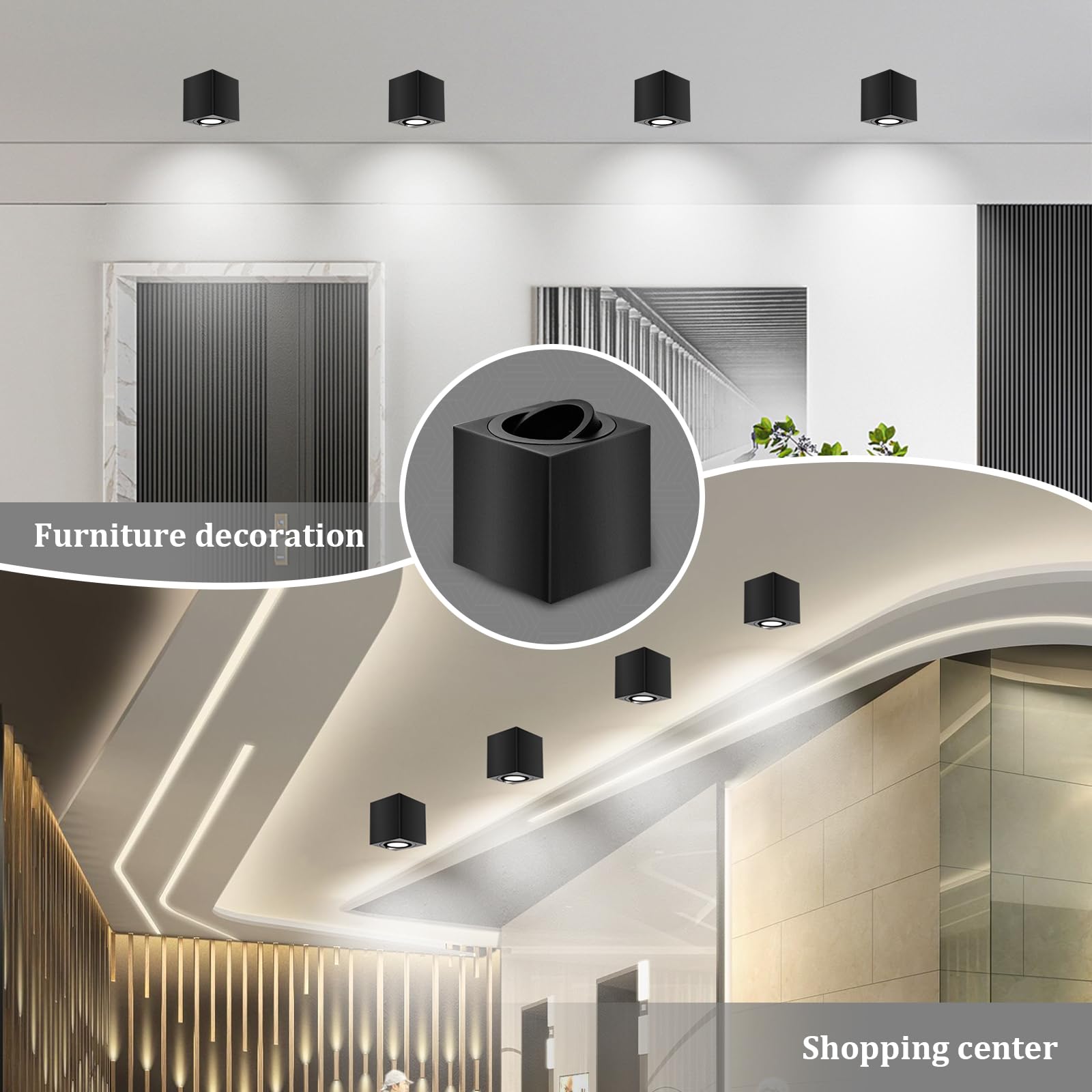 GeyouLux Opbouwspot GU10, 30° draaibare plafondspots, wit, diameter 80 x 84 mm, opbouwspot met GU10-fitting, opbouwlamp van aluminium, ronde opbouw, 230 V, downlight, 4 stuks (geen lichtbron