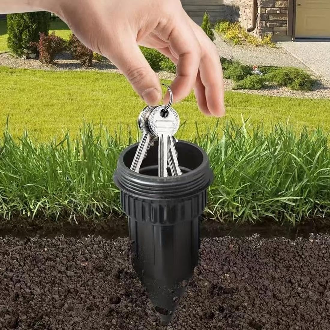 Nascondi-Chiavi da Giardino per Adulti, Contenitore di Nascondiglio Impermeabile con Paletto, Scatola di Conservazione Robusta in Plastica per Nascondere Chiavi
