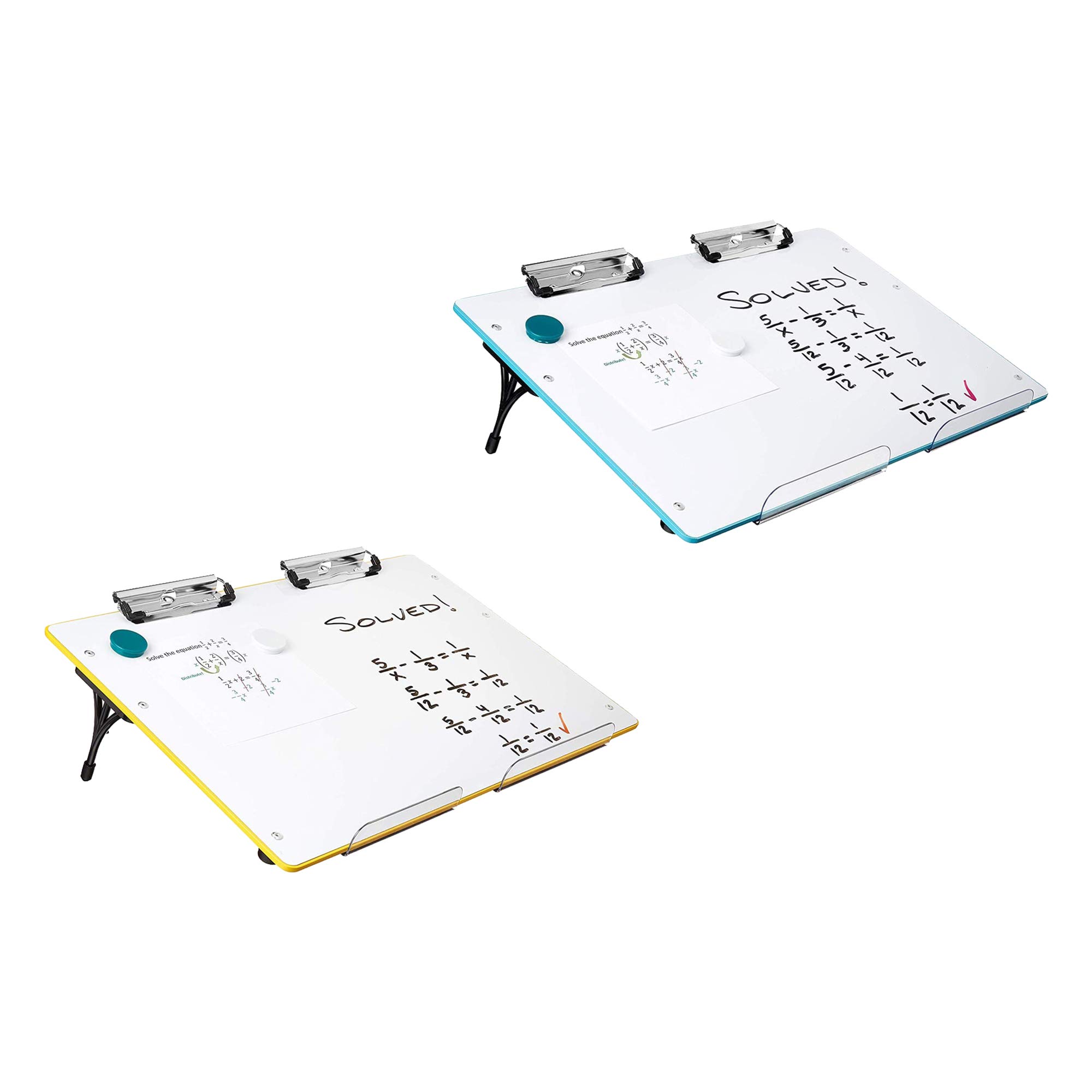 Slant Board - Adjustable, Portable Workstation with Magnetic WhiteBoard and 22° Working Surface for Optimal Writing and Reading, Pack of 2, Blue, Yellow