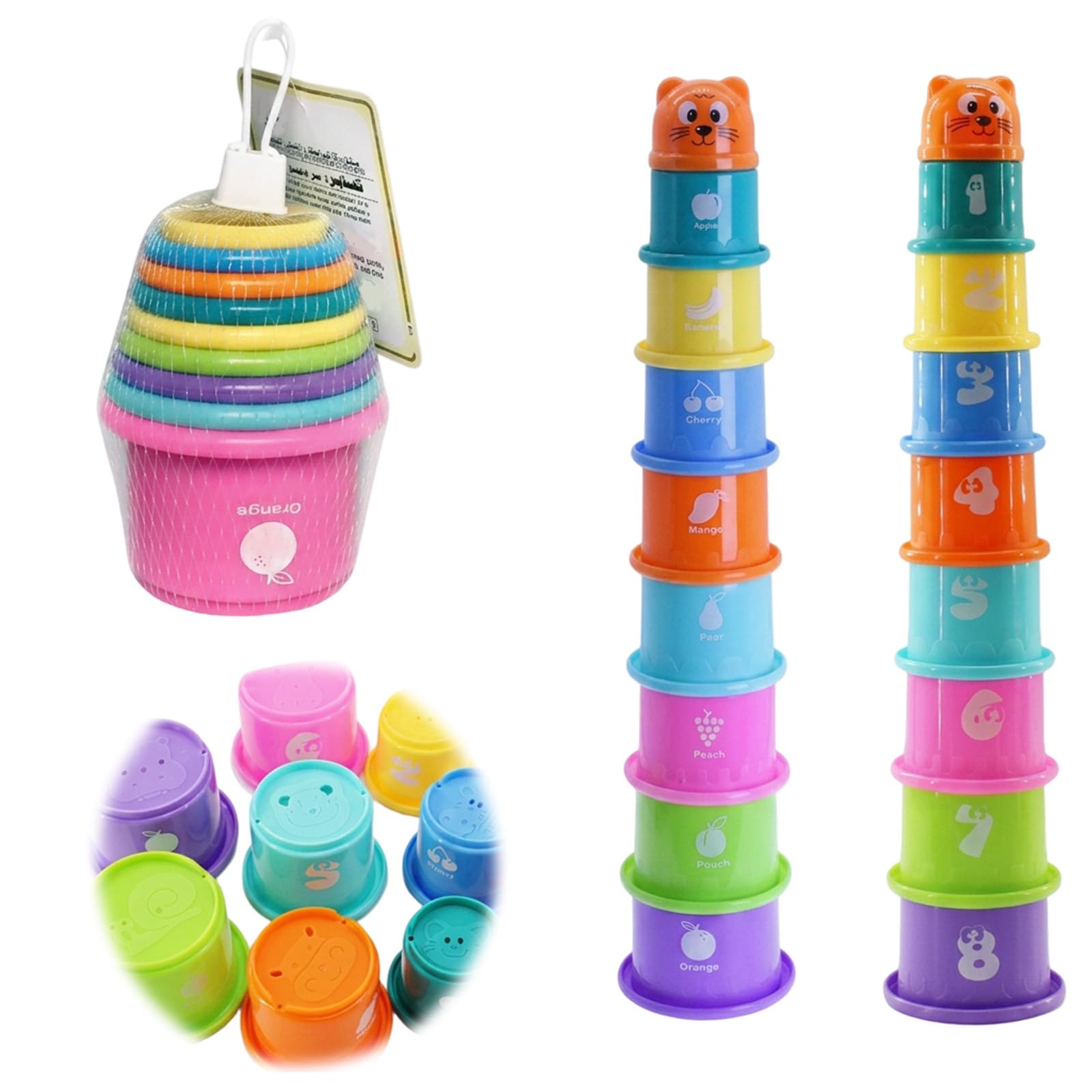 CtiUjdx 9Pcs Stacking Cups, rabbit stacking cups, Developmental stacking with Colour Recognition, Fine Motor Skill Building Activity for Indoor and Bath Play,gifts,
