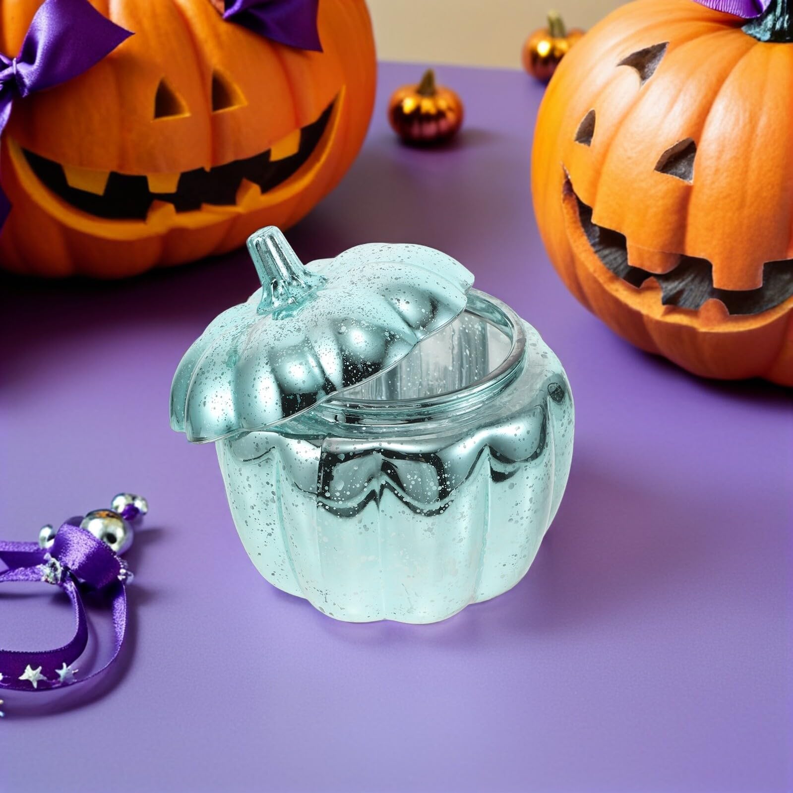 Herbstlicher Kürbis Glasbehälter mit Deckel Luftdichtes Snackgefäß aus Robustem Glas Dekorative Süßigkeiten und Gewürzaufbewahrung für Halloween und Erntedankfest