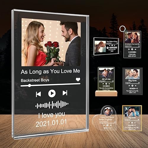Placa de canción acrílica personalizada, placas de fotos musicales personalizadas, marco de fotos escaneable, cubierta de álbum de código QR de