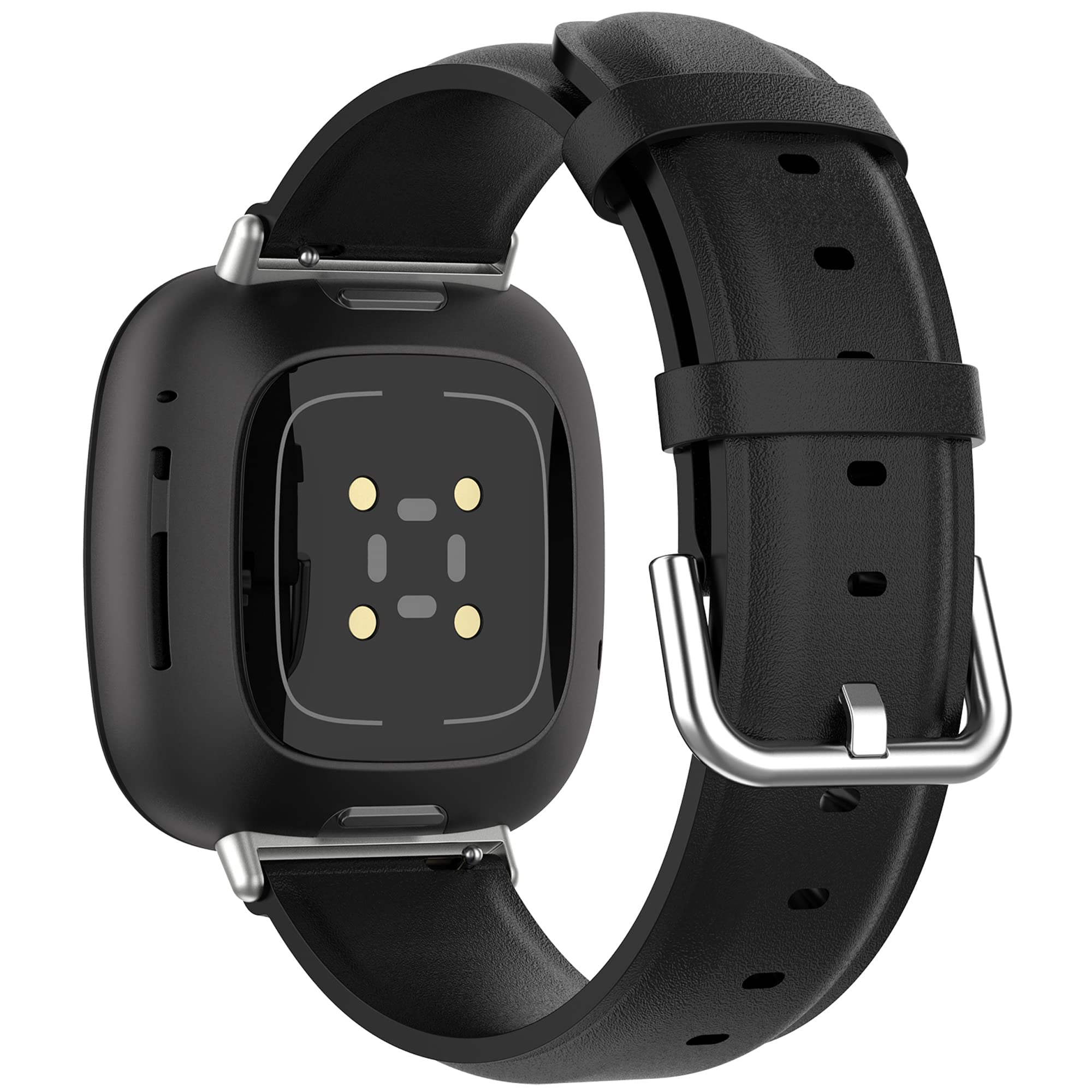 Fit for Fitbit Versa 4/Versa 3 Watch Bands Women Men, Stylish Leather Replacement Band Bracelet Straps Wrist Band Accessory Fit for Fitbit Sense/Sense 2 Smartwatch (Black)