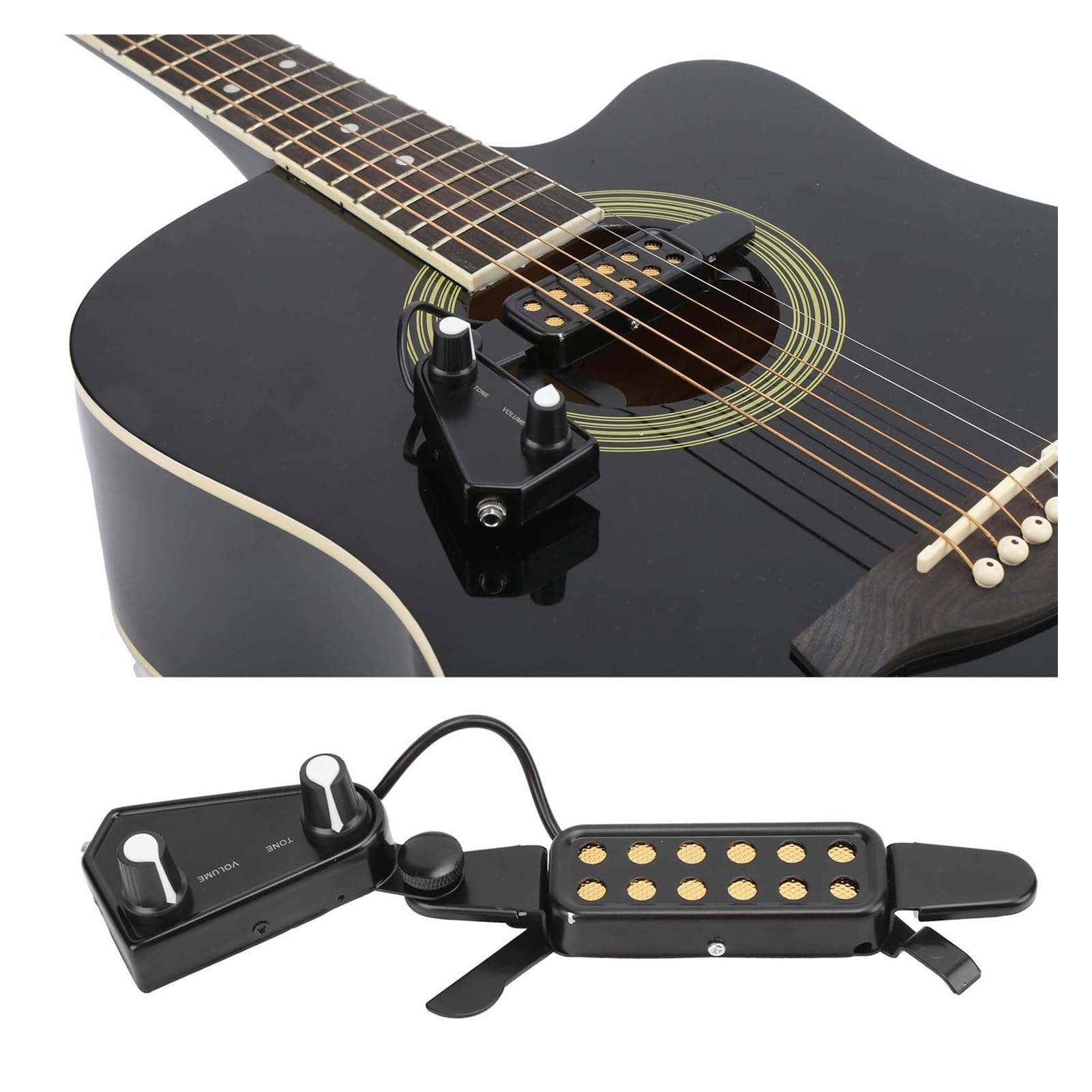 Micro de guitare acoustique à clipser avec volume et câble de 2.5m noir
