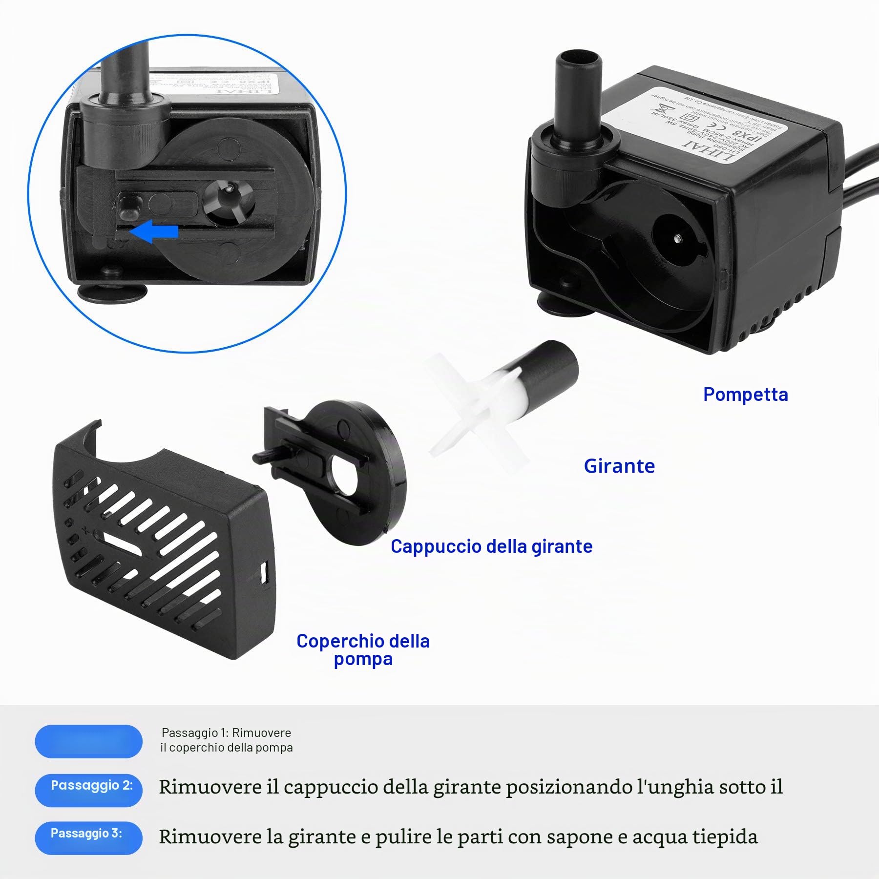 Forever Speed pompa per acquario 5W, Mini Fontana con 4 luci LED Color, acqua Sommergibile 0,85m, 350l/h