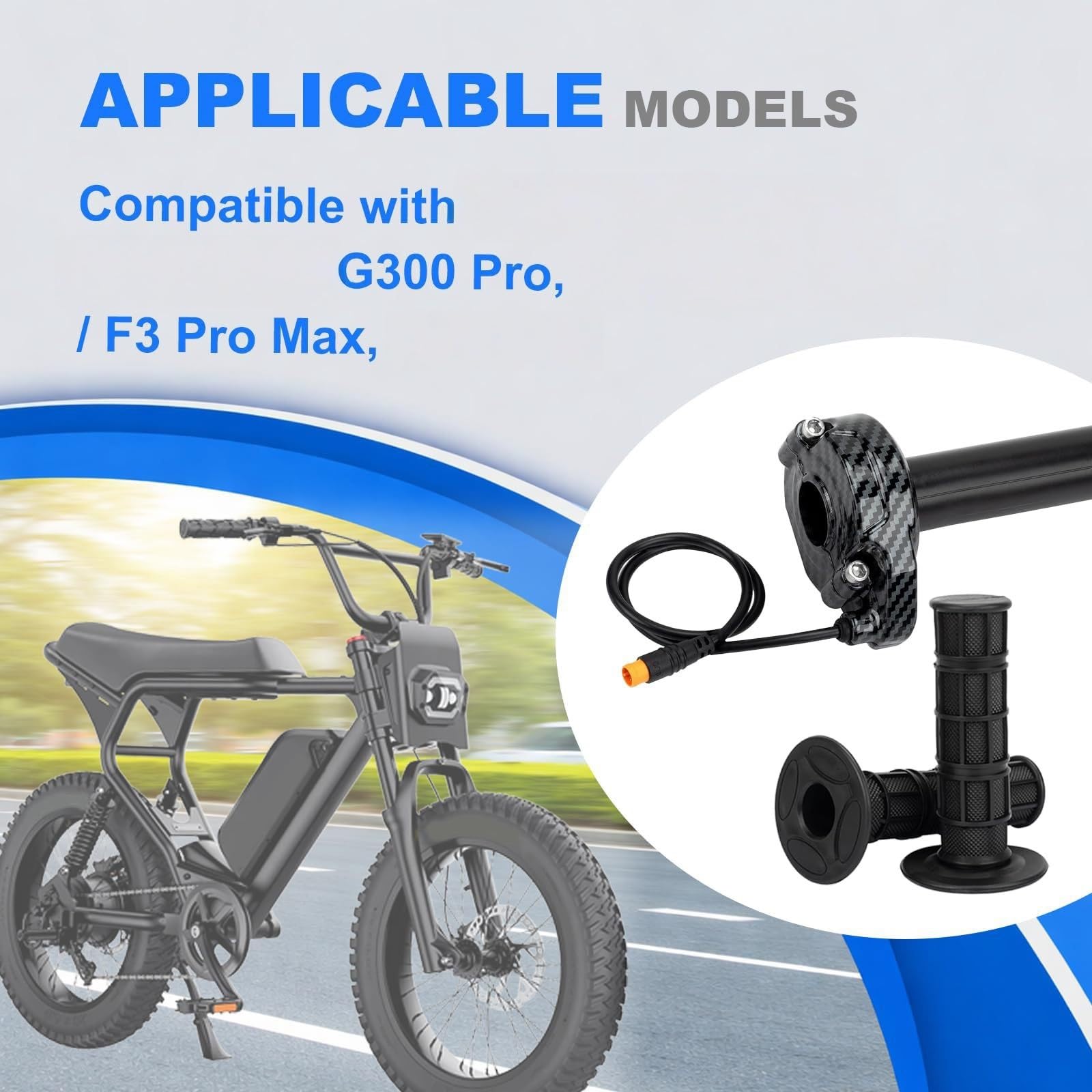 Generisch Commande de poignée rotative en ABS pour le remplacement du guidon de vélo électrique, ensemble de levier d'accélérateur de 22 mm avec spécification 12 V-72 V et jeu de câbles de