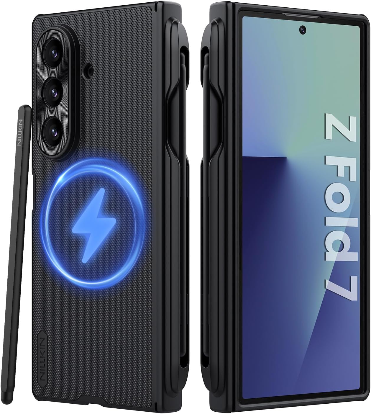 Nillkin Frosted Shield Samsung Galaxy Z Fold 7 Magnetic Case, with S Pen Holder & Pen & Hinge Protection Slim, Compatible with Magsafe, Protective Case for Galaxy Z Fold 7 5G (Black)