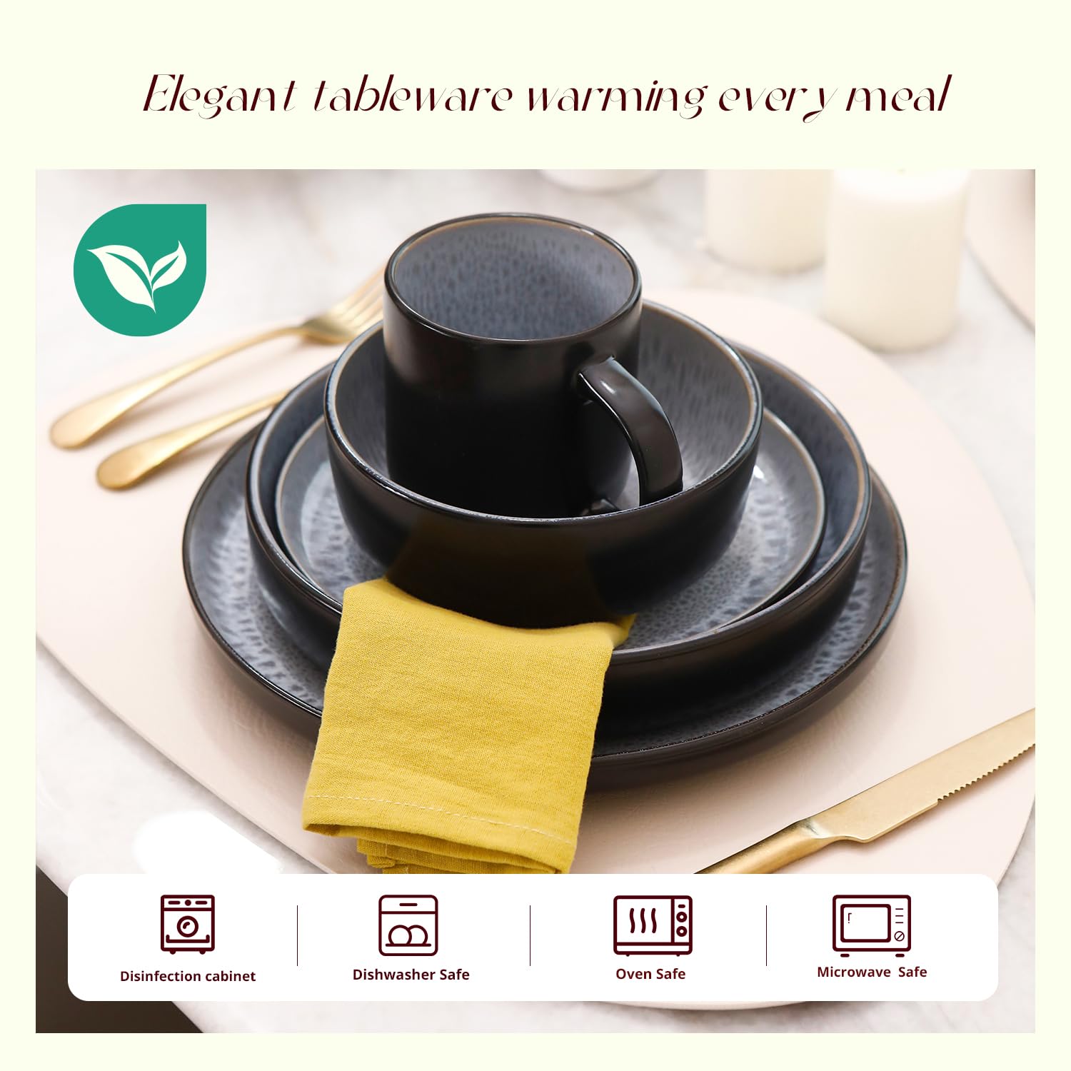 HomeVSS Ensemble de vaisselle 20 pièces - Pour 4 personnes, ensemble d'assiettes et de bols à glaçure réactive Bubble Frost | Ensemble de vaisselle allant au micro-ondes et au lave-vaisselle