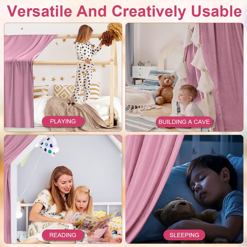 Vicloon Ciel de Lit pour Maison, Décoration Ciel de Lit pour Chambre d'enfant, 100% Coton Muslin Biologique 135 x 360 cm, Ciel de Lit pour Montessori Lit d'enfant, Rose Foncé