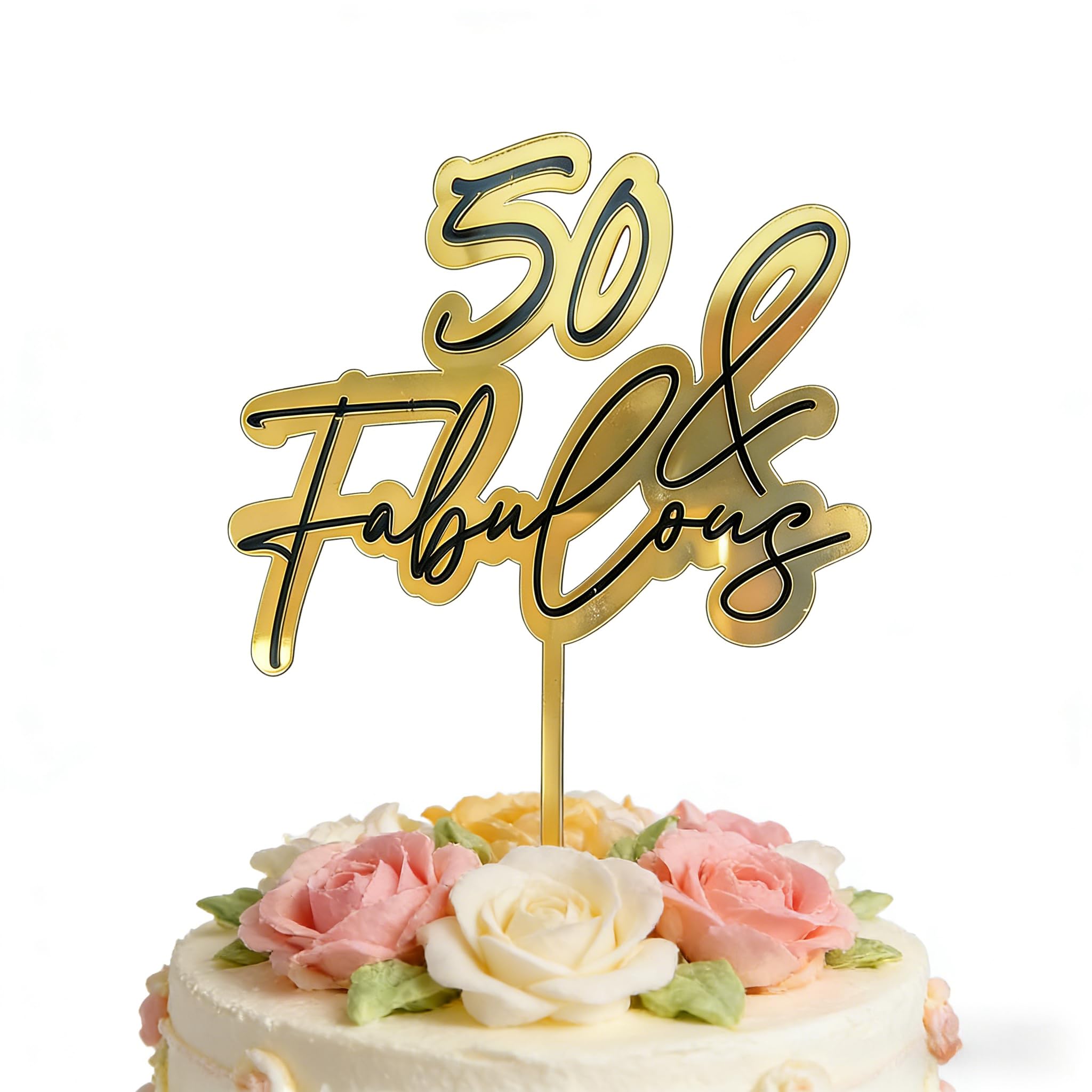 50 Fabulous Cake Topper-Acrylic black Gold Glitter Cheers to 50 Years Cake Topper Perfect for 50th Birthday Wedding Anniversary Party Decorations Photo Booth Props