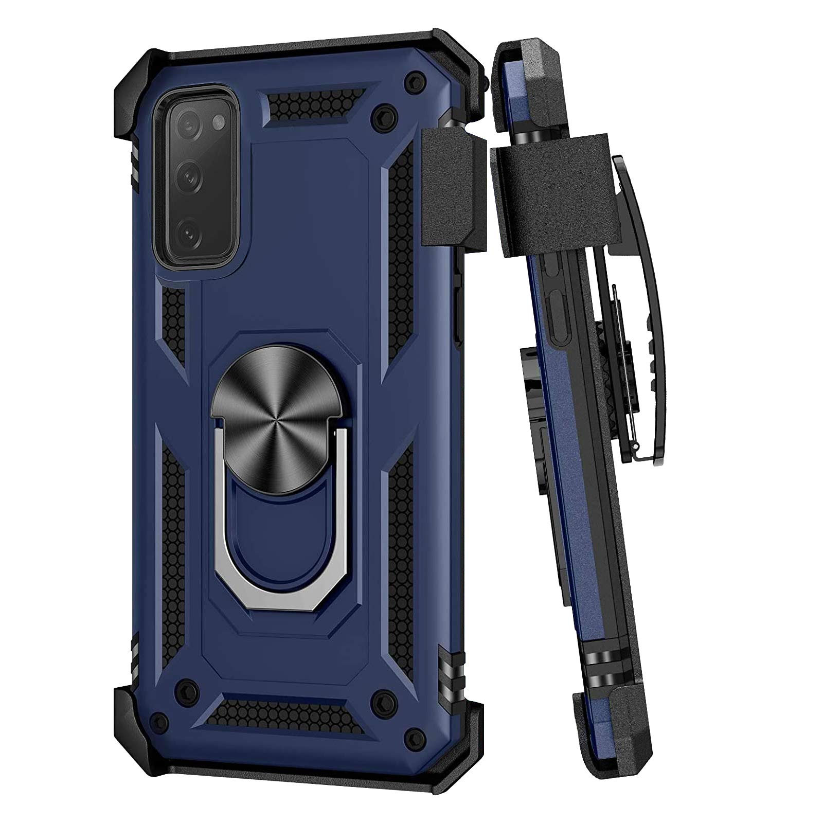 Case for Samsung Galaxy S20 FE 5G with Belt Clip,Military Grade Drop Full-Body Protection Cover[Belt Clip Holster & Magnetic Ring Holder] 360 Degree Rotating Kickstand for Galaxy S20 FE 5G(Blue)