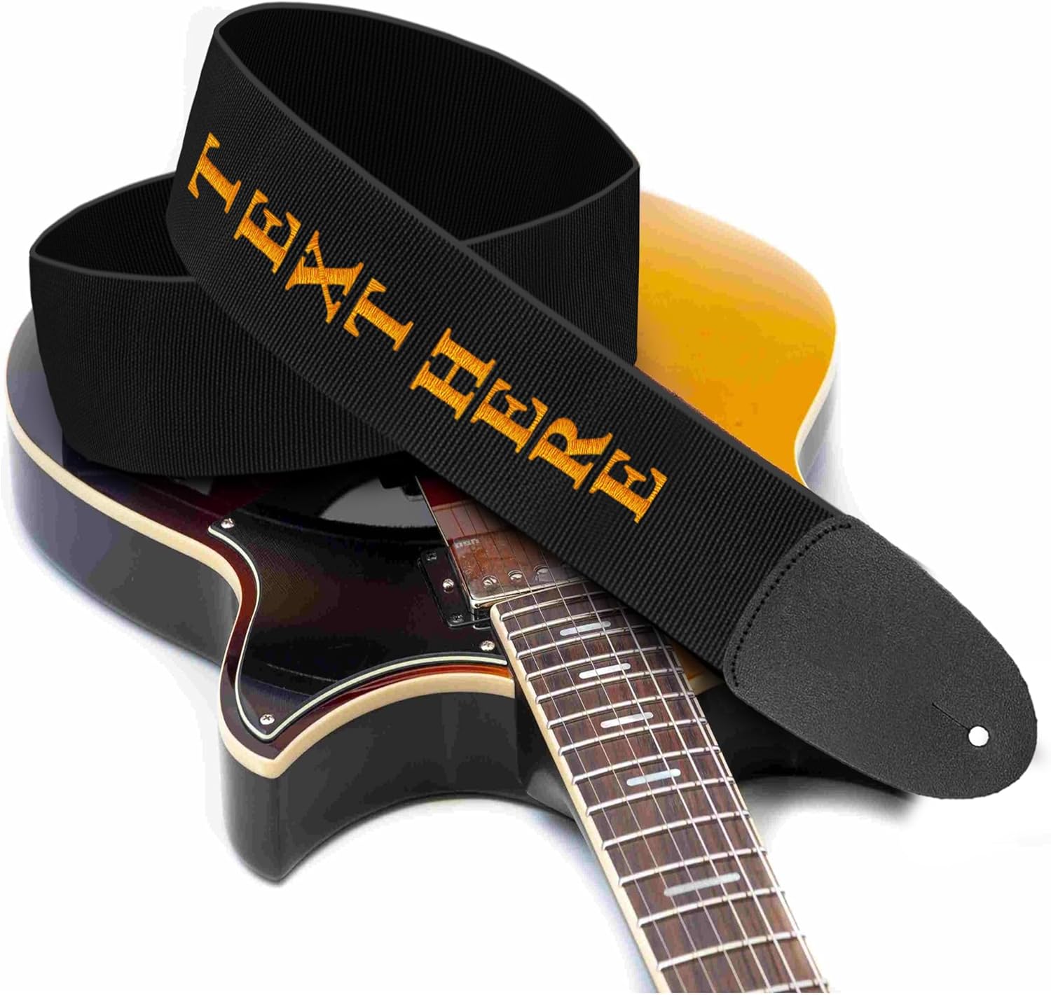 Art Tribute Personalized 3" Guitar Strap for Bass, Electric & Acoustic Guitar, Custom 3 inch Wide Belt with Name, Embroidered Custom Straps Best Gift for Men & Women Players - Black