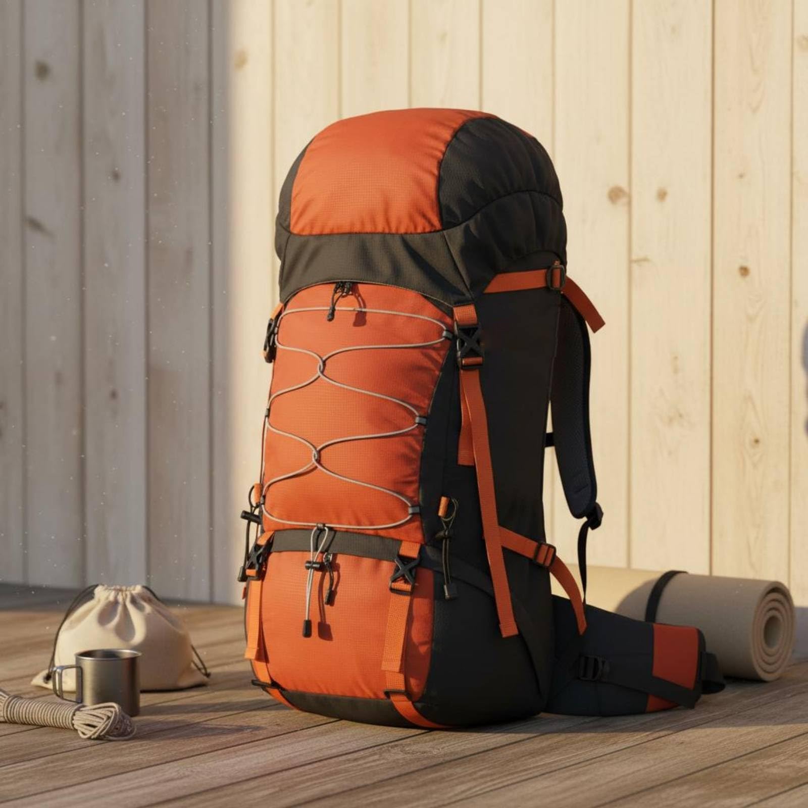 harayaa Rucksack Wasserdichter Outdoor Rucksack Wanderrucksack Trekkingrucksack Reiserucksack aus Nylon mit Gepolsterten Schultergurten Und Stabiler Trageform, Orange, Orange