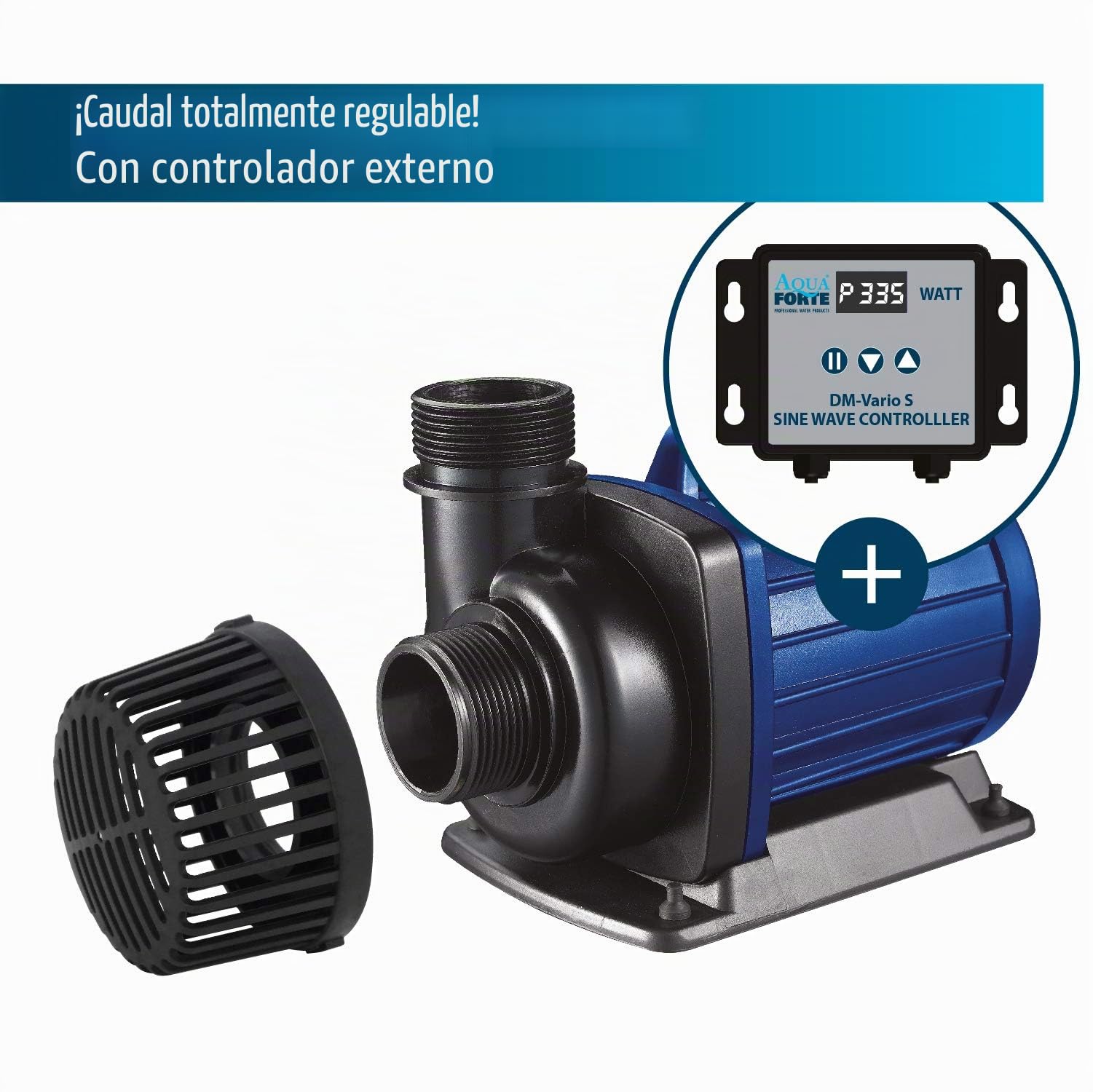 Bomba de estanque/filtro AquaForte DM-22.000 Vario S, 70-200W, caudal 17-30 m3 por hora, cabeza 7,5m, ajustable con controlador externo. Ideal como bomba de estanque o como bomba de curso de agua