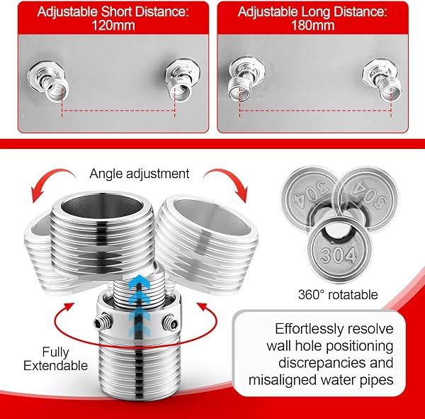 2 Piezas Adaptador Grifo Ducha en Acero Inoxidable 304,Aexcentricas Excentricas Grifo Ducha Ajustable Rotativo a 360° Adaptador de Baño Flexible en Forma S, Griferia Ducha para Baño Cocina y Lavabo - 4