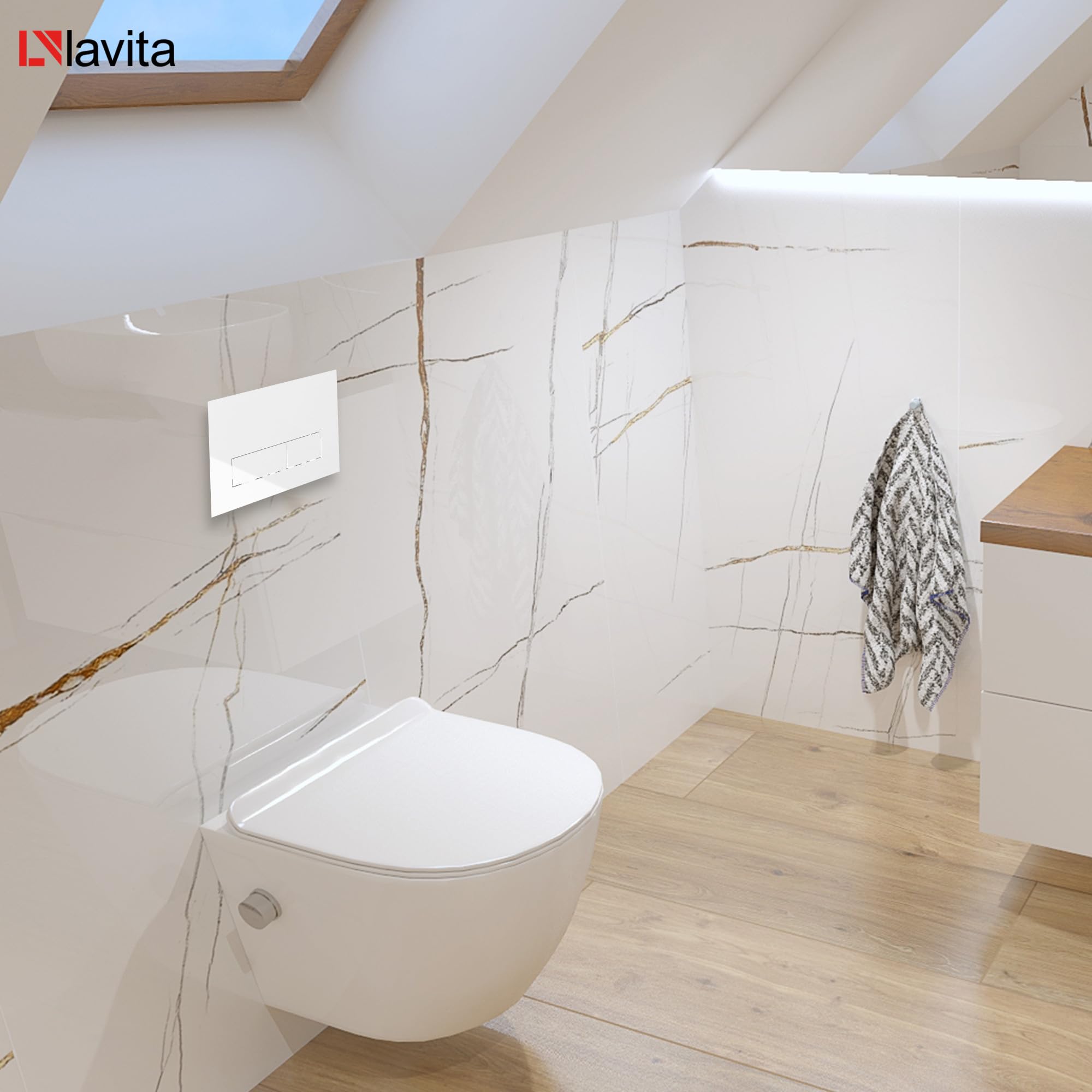Lavita LAV 101 Vorwandelement für WC 40cm + Wand Hänge Tiefspül WC SALTO Weiß Spülrandlos + Bedienplatte LAV 200.3.1 Weiß + WC Sitz mit Absenkautomatik Unterputz Spülkasten Toilette Komplett Sett WC