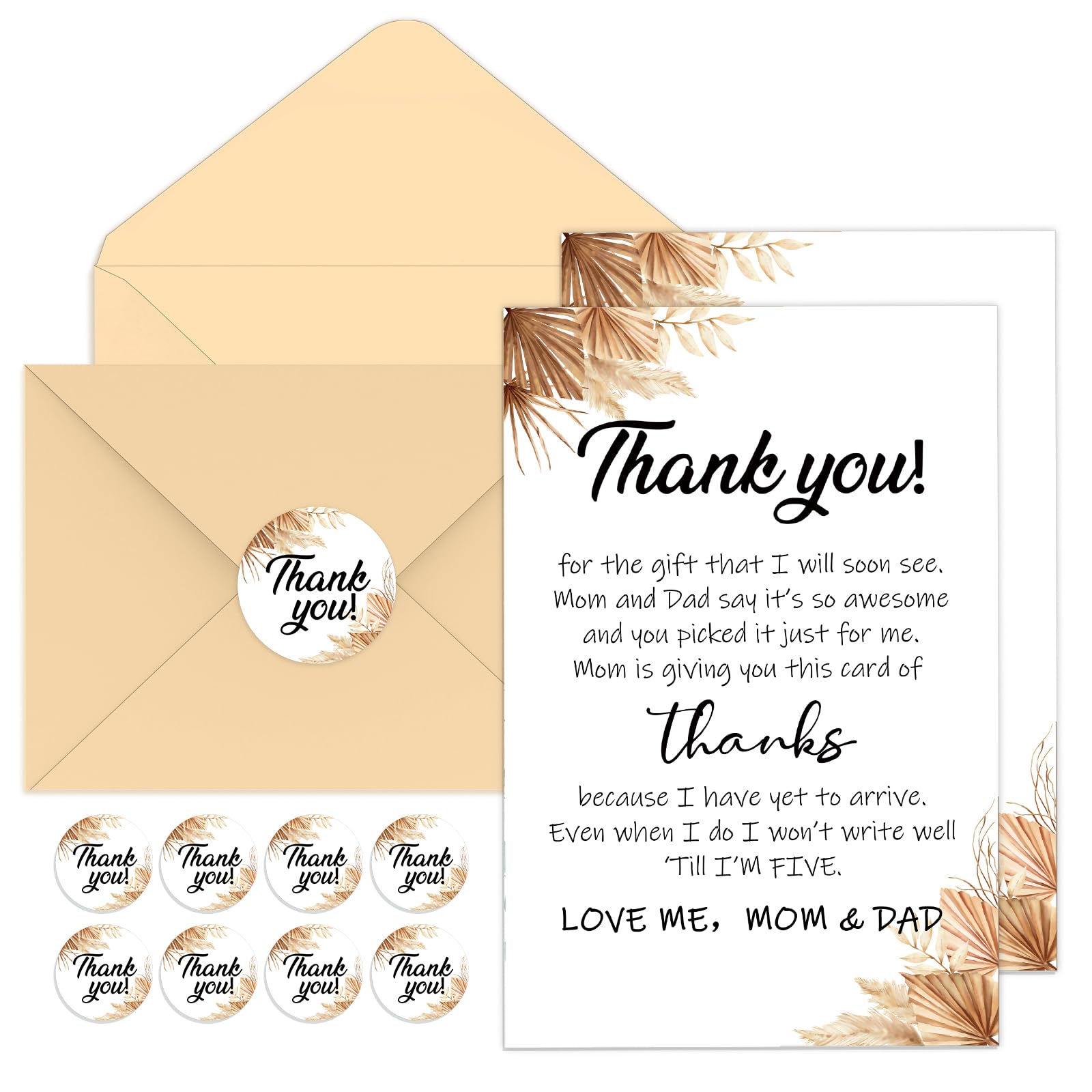 Chuangdi 50 Sets Baby Shower Thank You Cards with Envelopes and Sticker 50 Baby Shower Appreciation Greeting Cards Gratitude Gift for Guest(Boho)