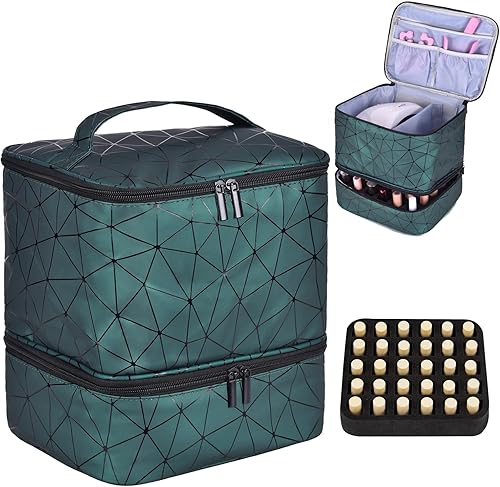 Organizador de esmalte de uñas con capacidad para 30 botellas (0.5 fl oz) y 1 funda de transporte de esmalte de uñas con bolsillos de almacenamiento